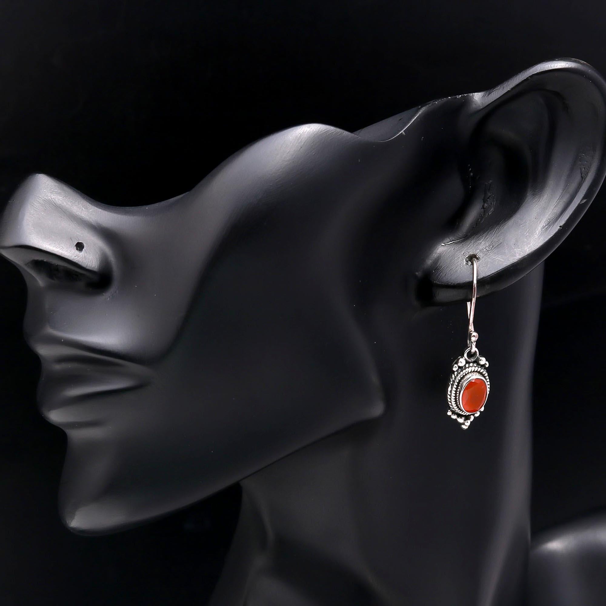 925 Sterling Silver Vintage Orange Carnelian Dangle Earrings