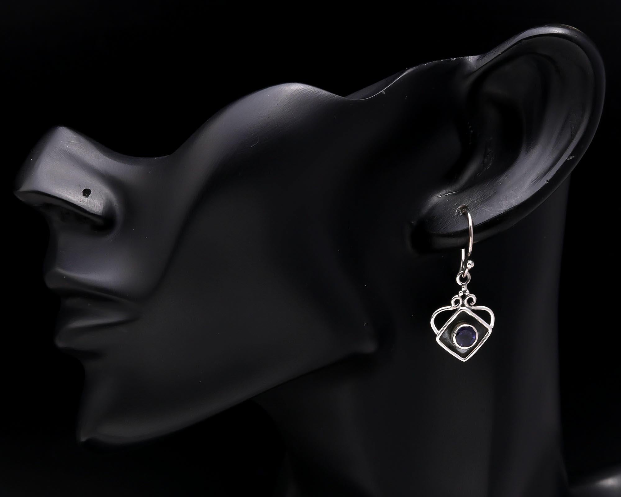 925 Sterling Silver Modern Boho Amethyst Dangle Earrings