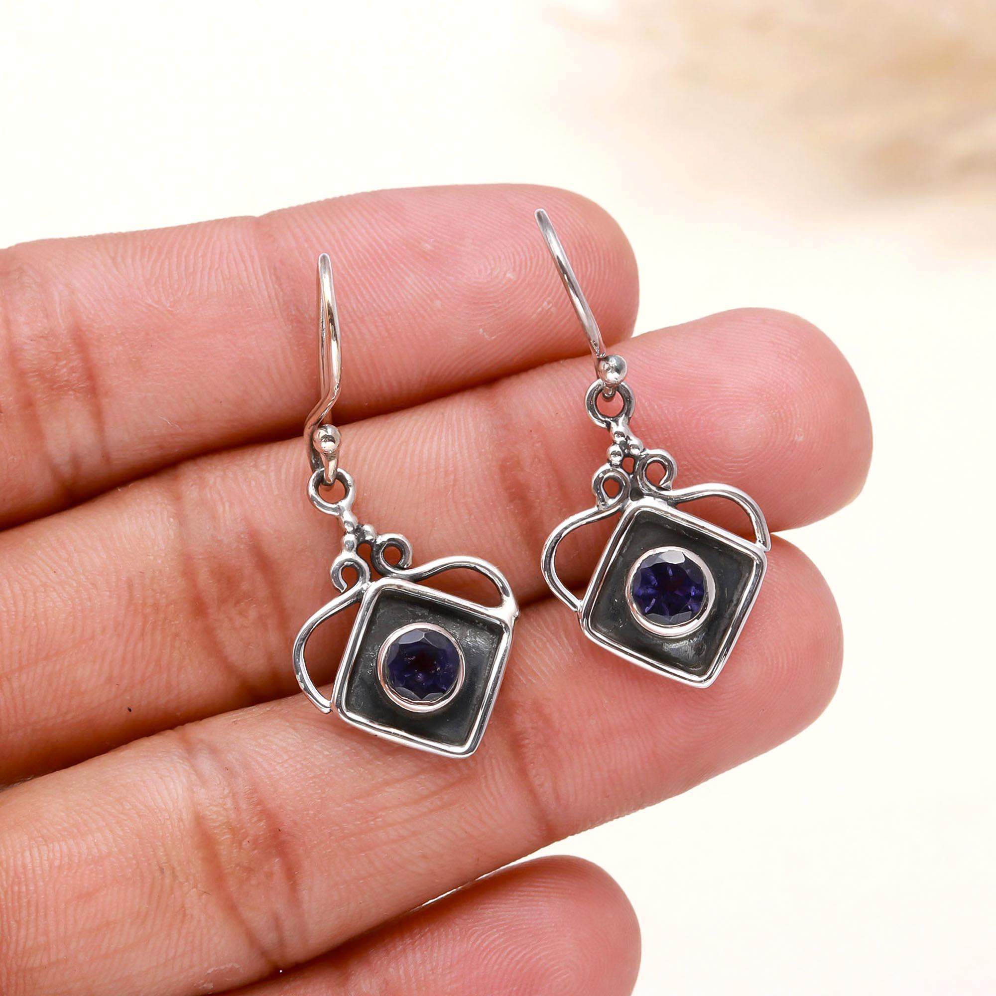 925 Sterling Silver Modern Boho Amethyst Dangle Earrings