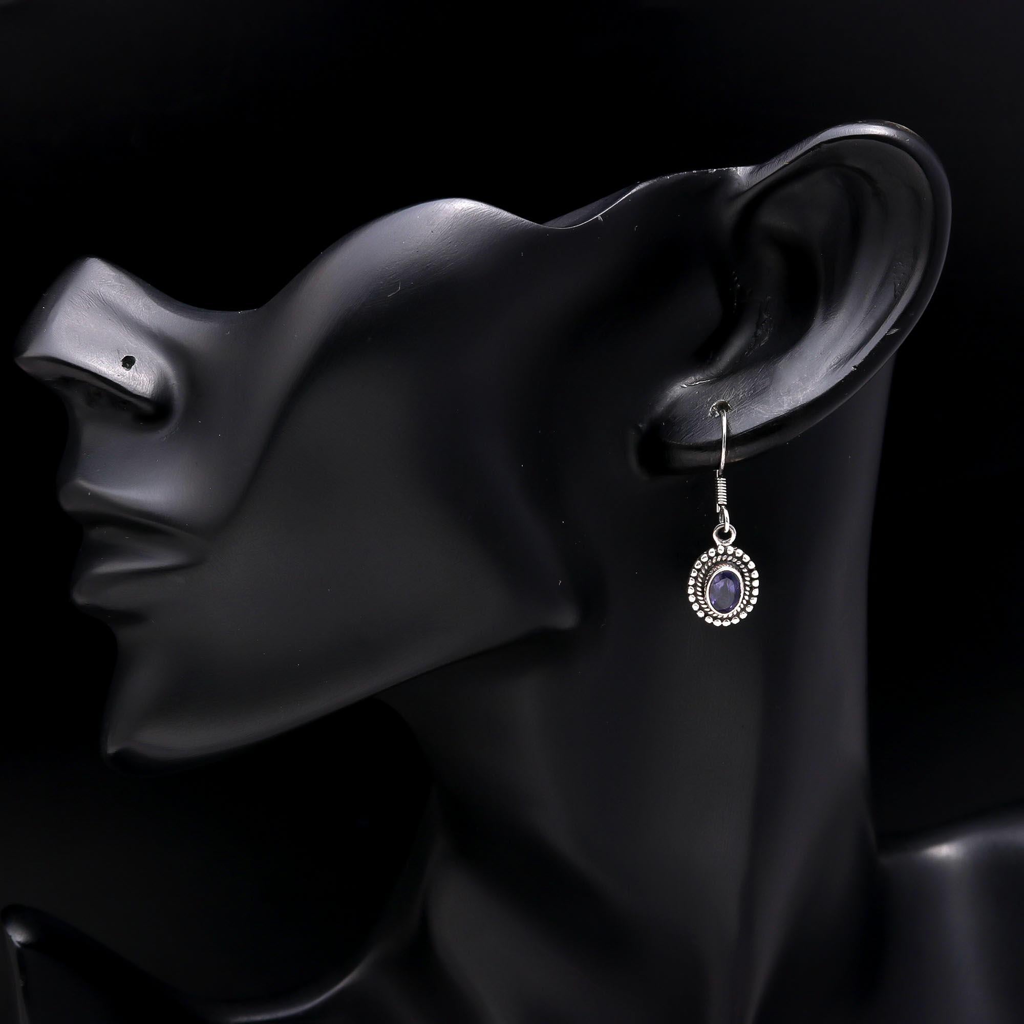 925 Sterling Silver Vintage Iolite Dangle Earrings