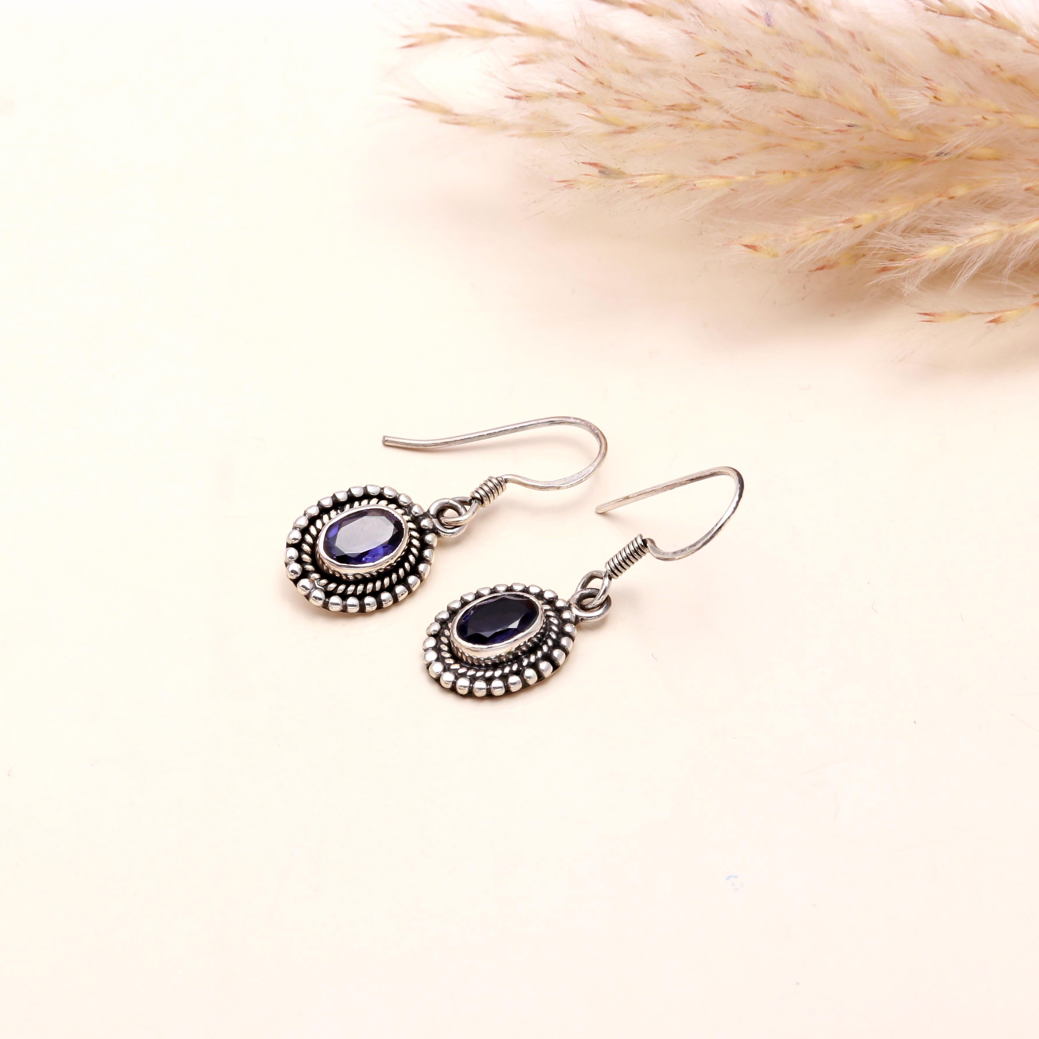 925 Sterling Silver Vintage Iolite Dangle Earrings