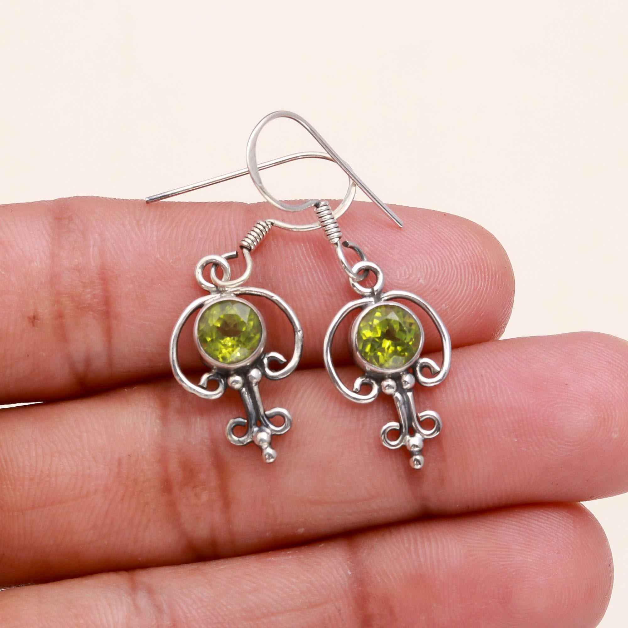 925 Sterling Silver Peridot Victorian Filigree Dangle Earrings