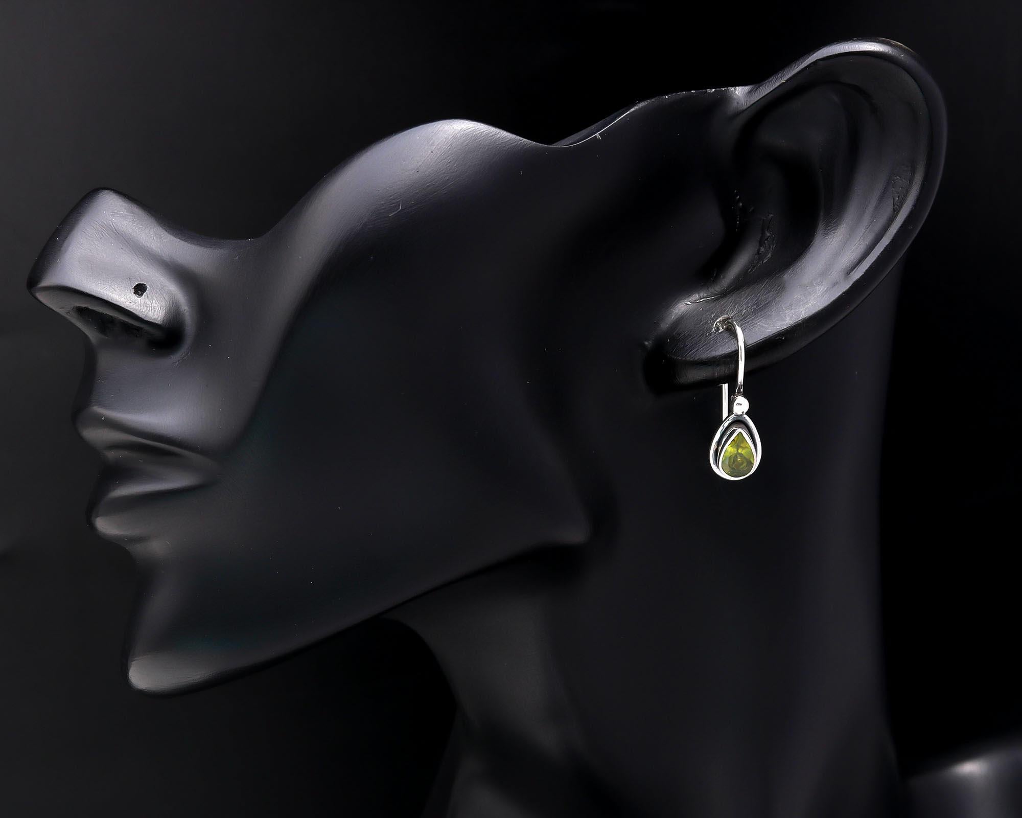 925 Sterling Silver Teardrop Peridot Hook Earrings