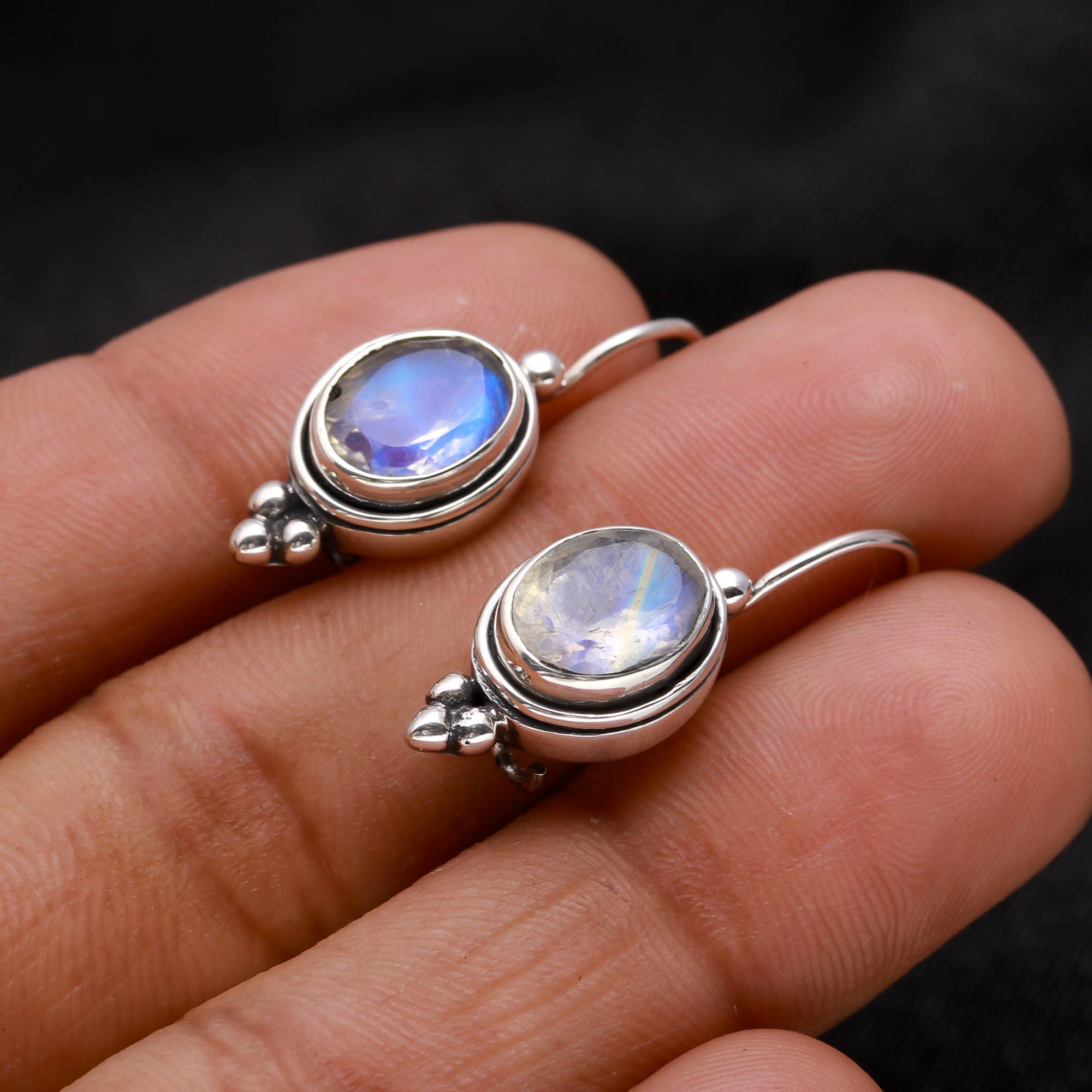 925 Sterling Silver Moonstone Handmade Boho Dangle Earrings