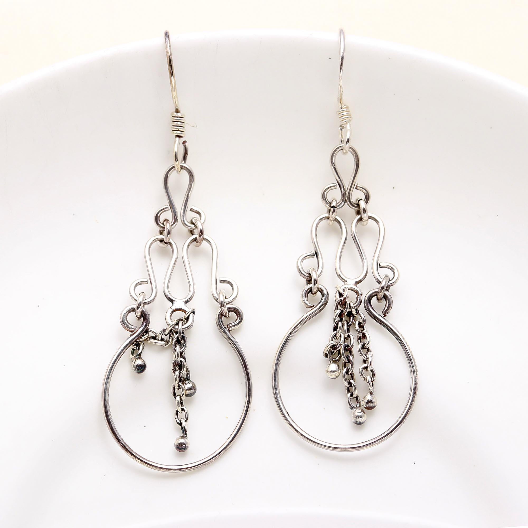 925 Sterling Silver Chainmail Drop Dangle Earrings