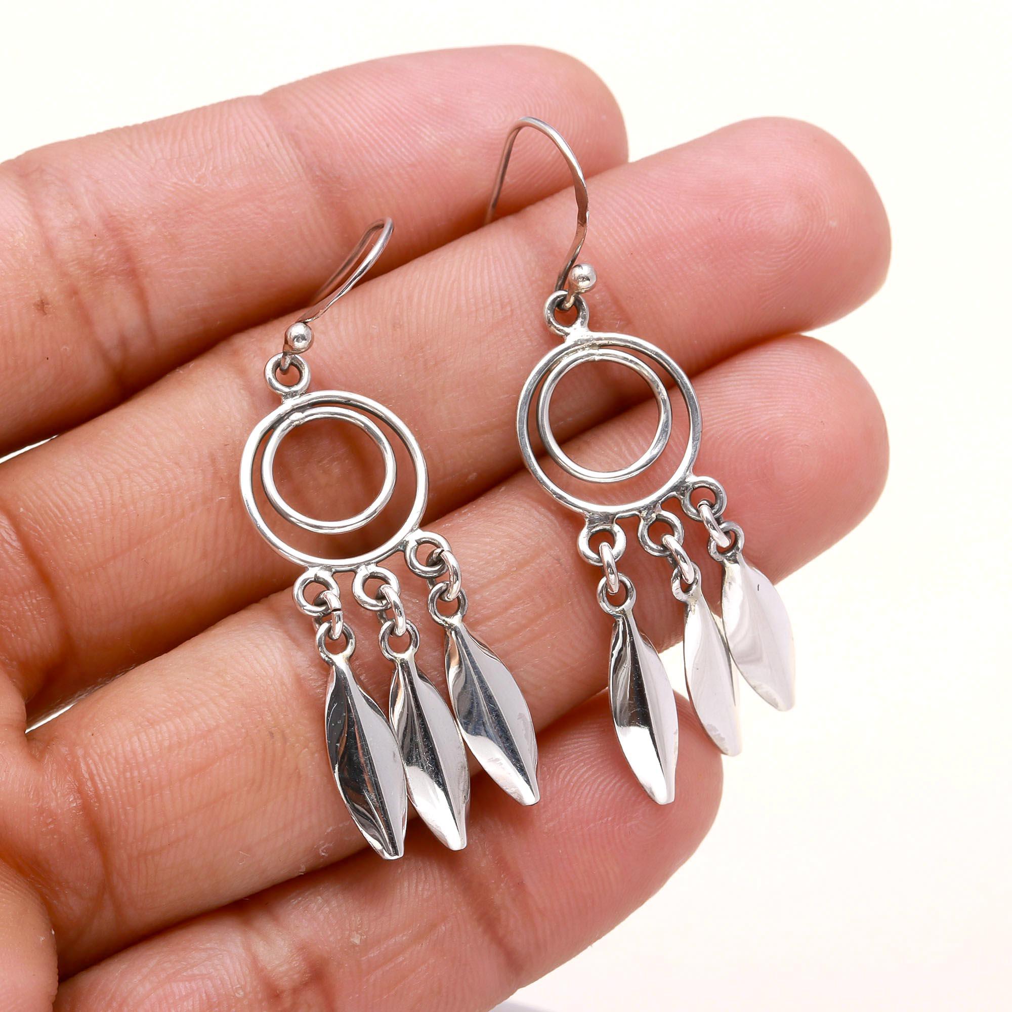925 Sterling Silver Feather Dangle Earrings