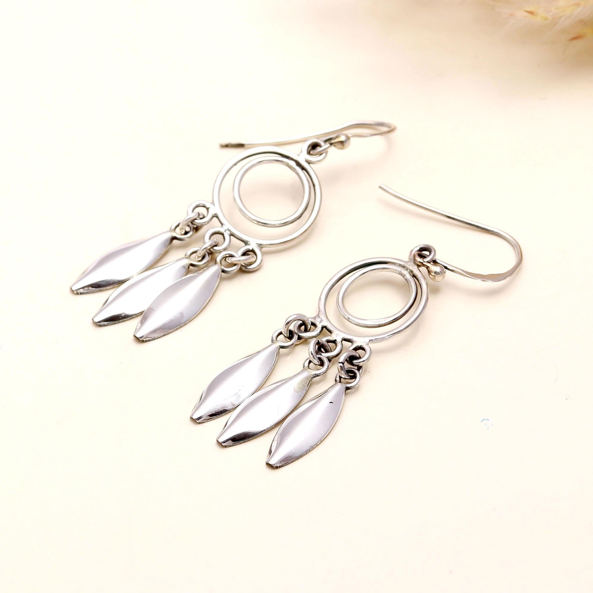 925 Sterling Silver Feather Dangle Earrings