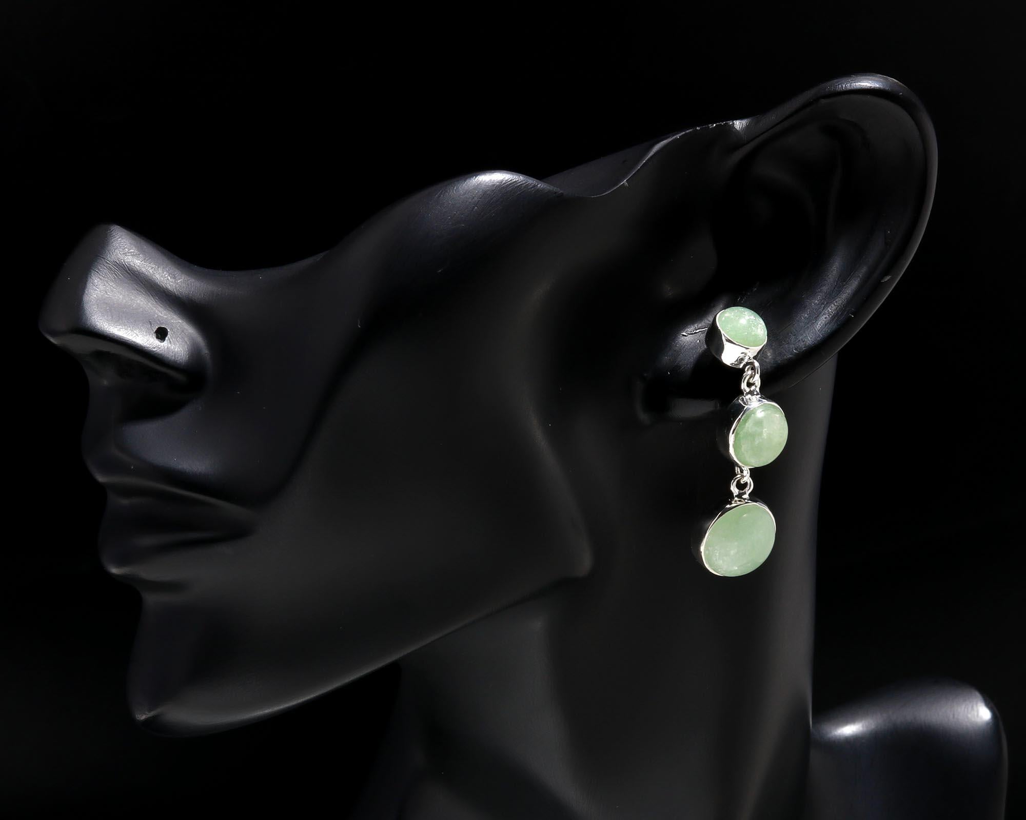 The Jade Cascade: Green Jade & Silver Triple Drop Earrings