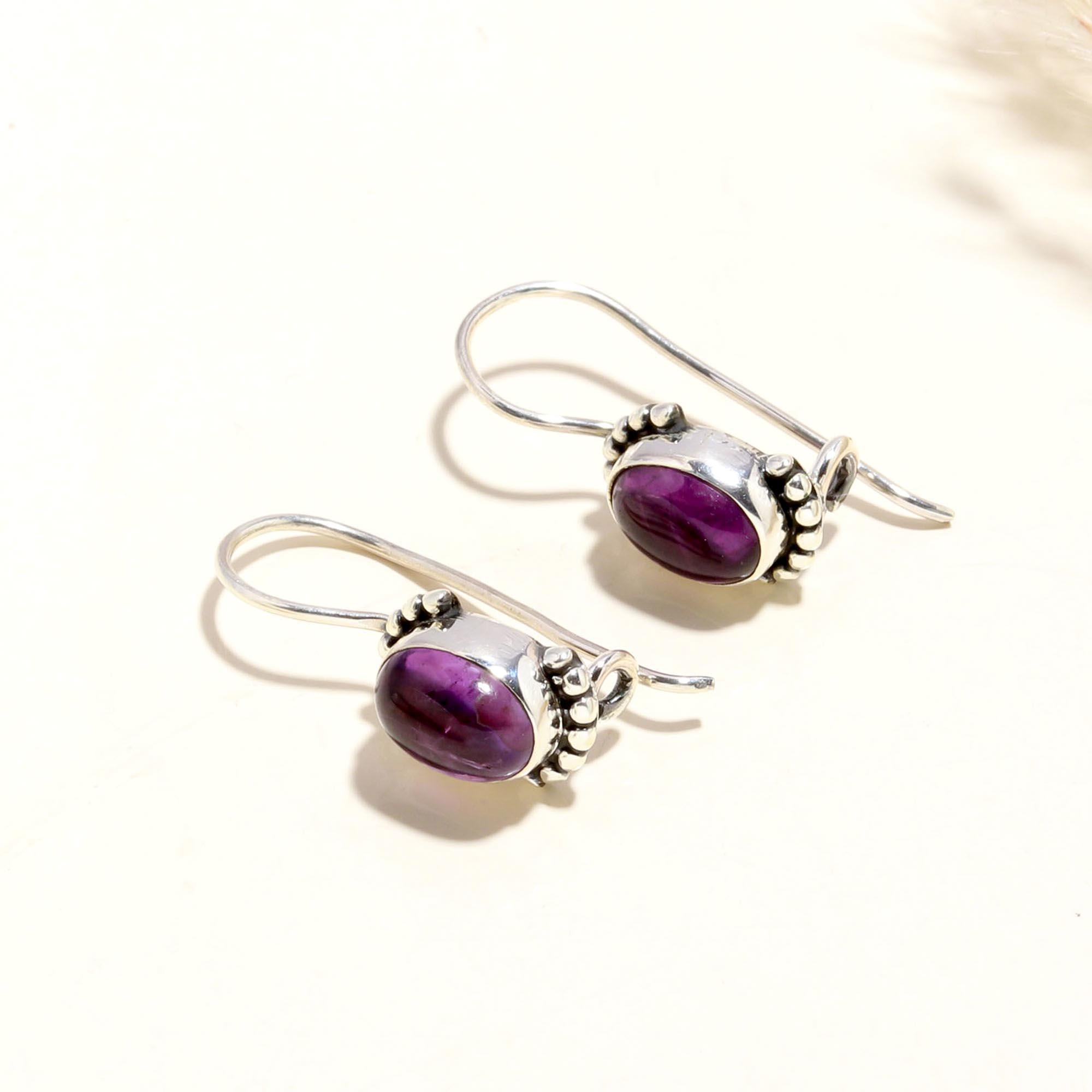 925 Sterling Silver Amethyst Hook Earrings