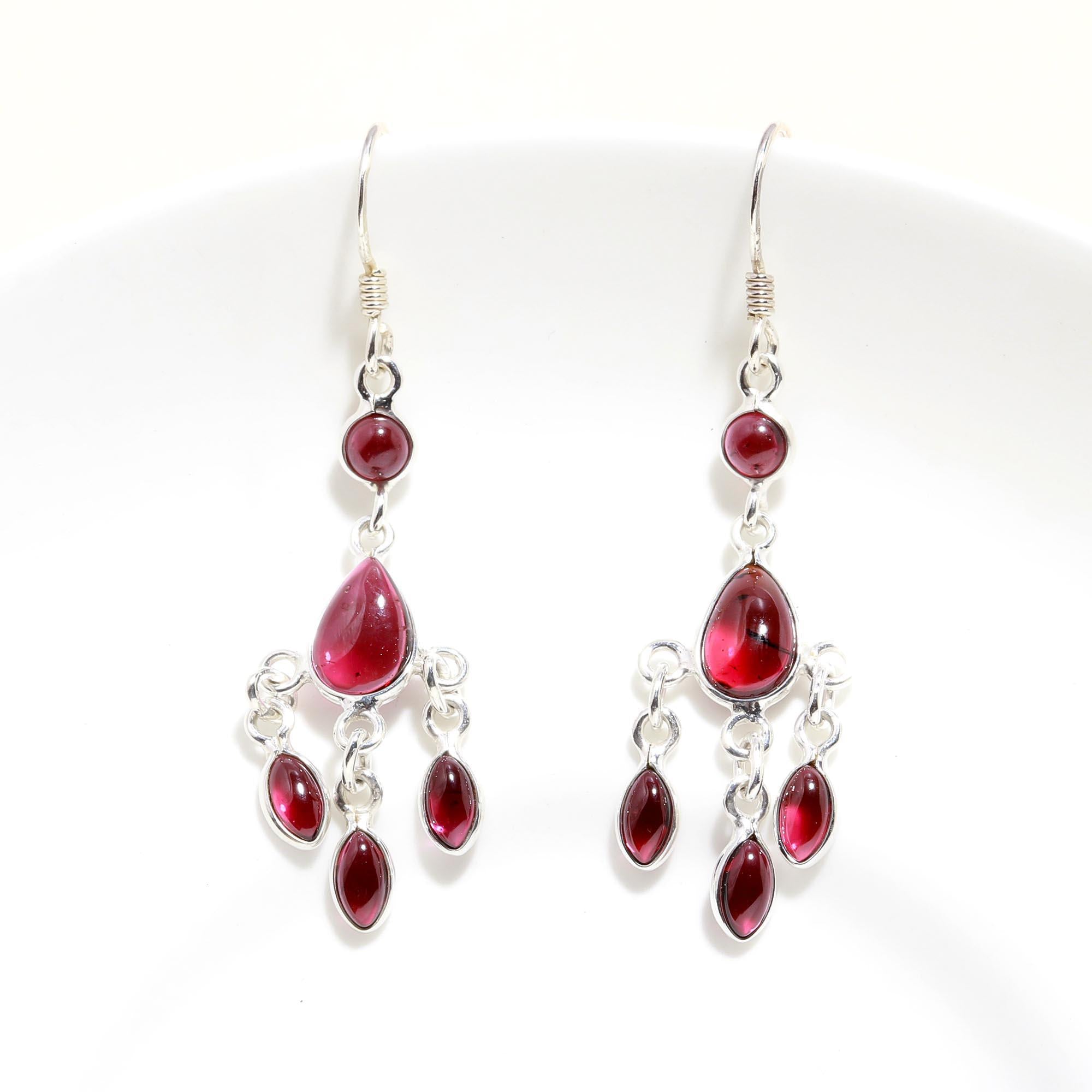 925 Sterling Silver Garnet Chandelier Earrings
