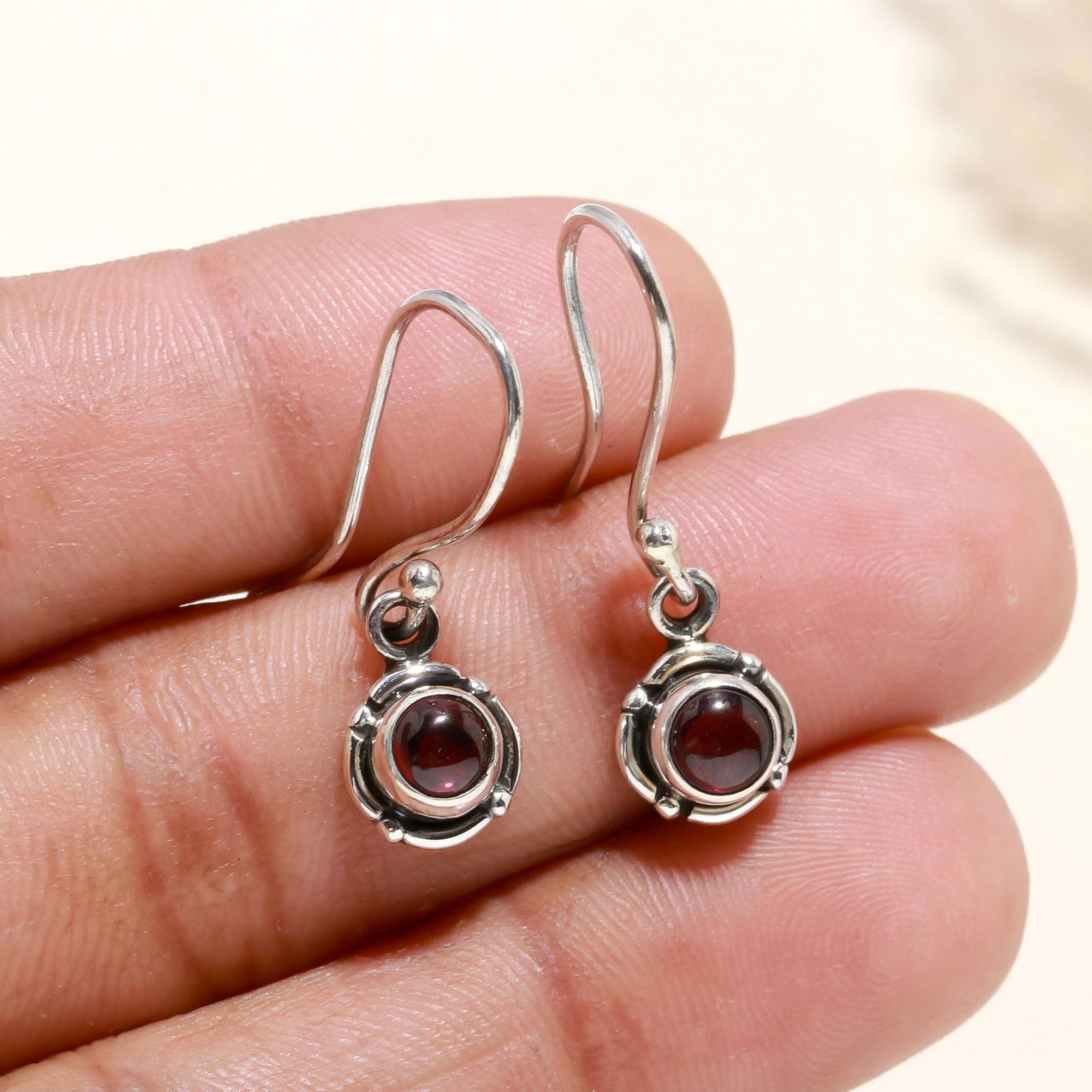 925 Sterling Silver Garnet Dangle Earrings