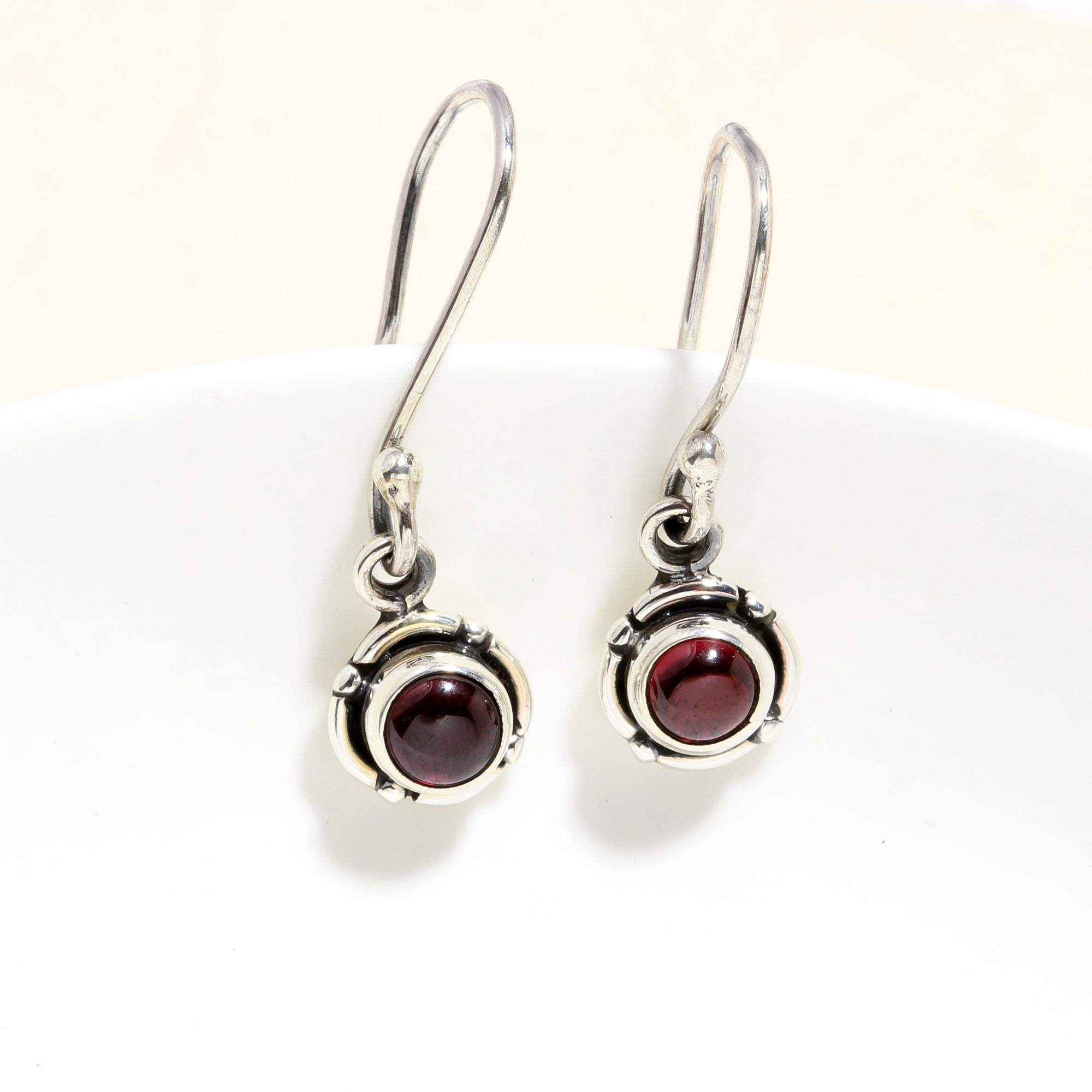 925 Sterling Silver Garnet Dangle Earrings