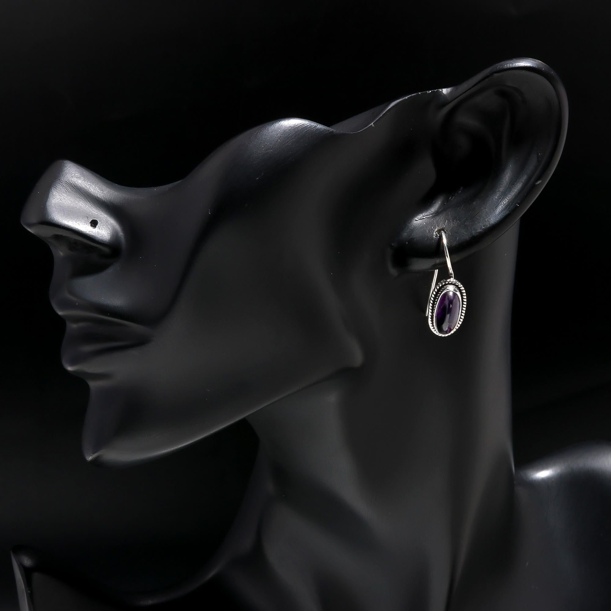 925 Sterling Silver Oval Amethyst Vintage-Style Dangle Earrings