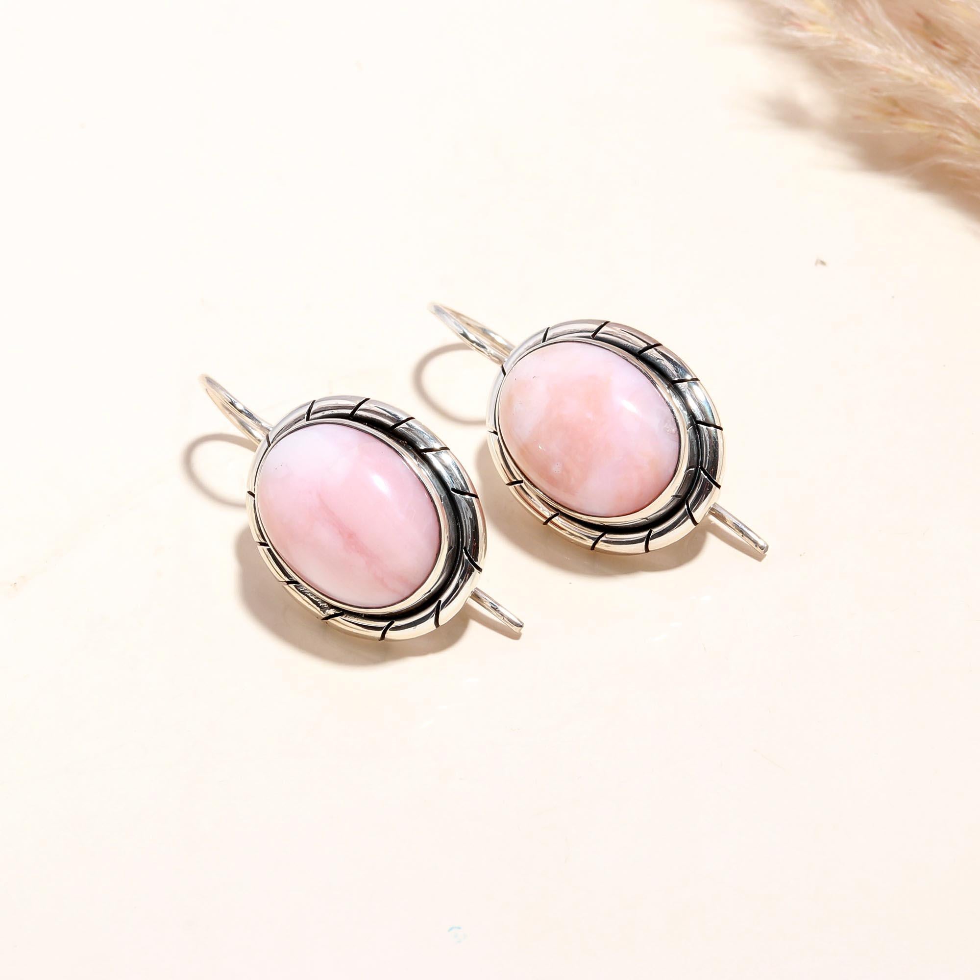 925 Sterling Silver Pink Opal Dangle Earrings