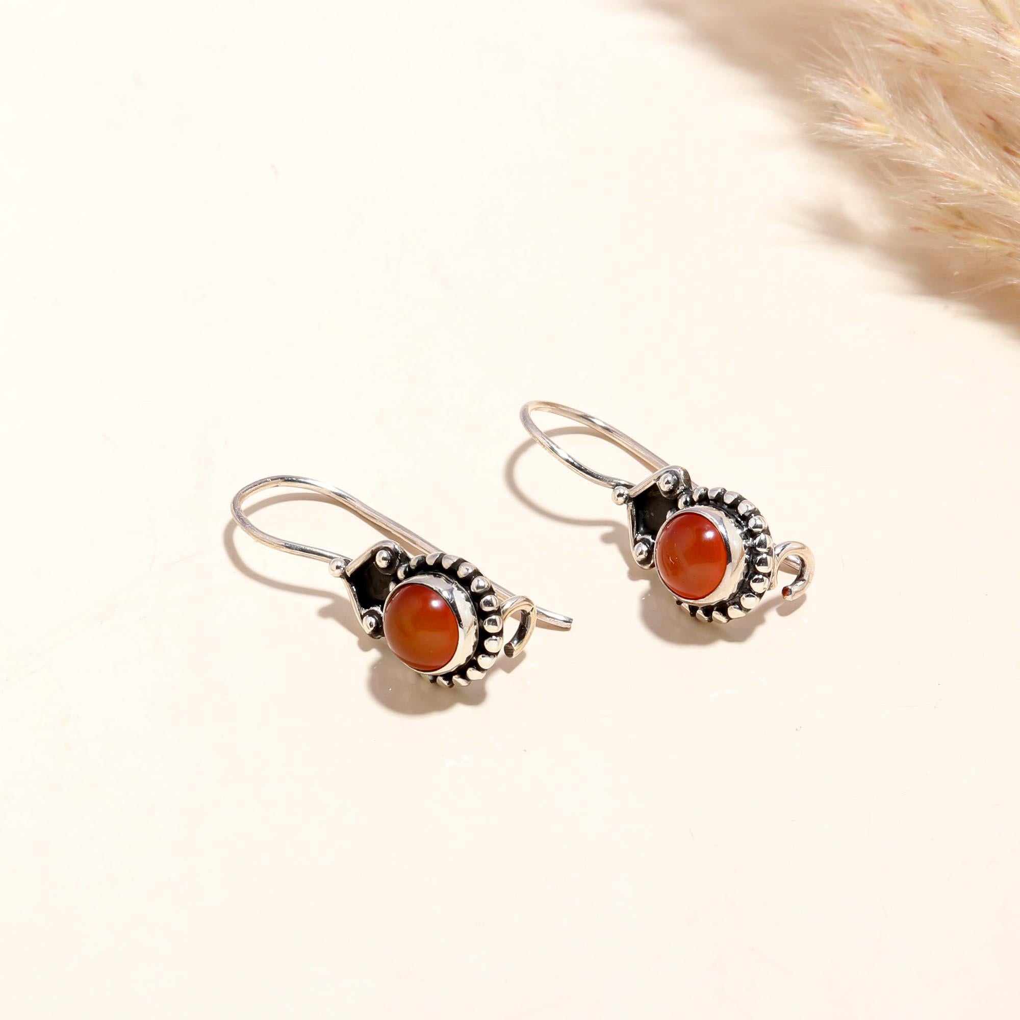 925 Sterling Silver Carnelian Vintage Boho Dangle Earrings