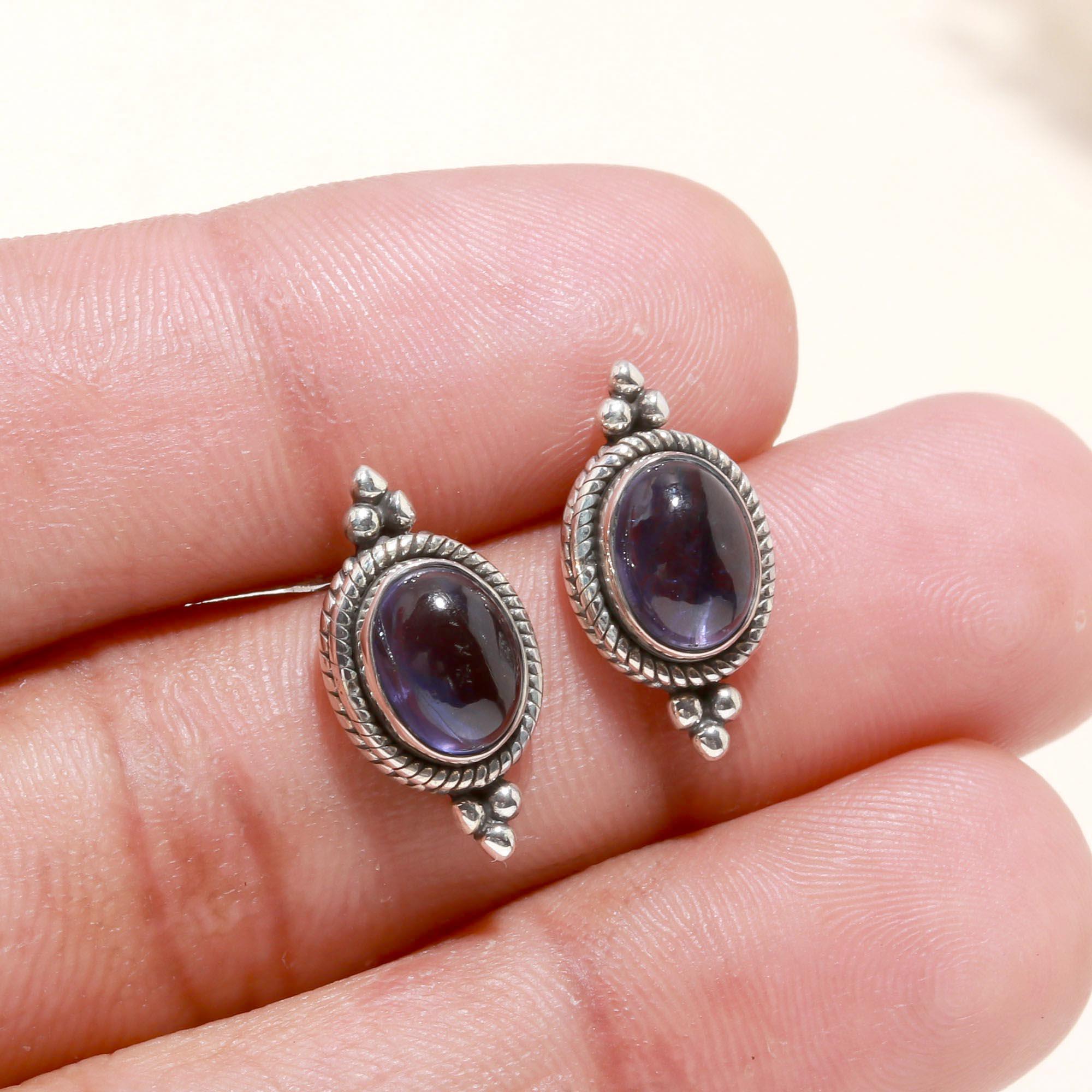 925 Sterling Silver Amethyst Vintage-Inspired Stud Earrings