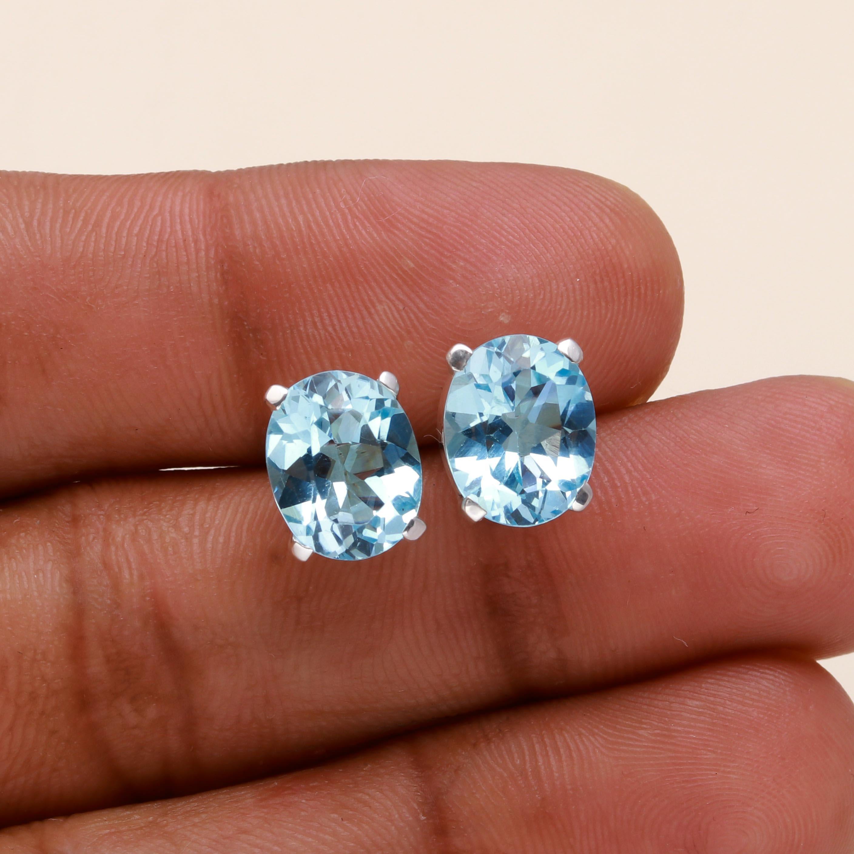 925 Sterling Silver Blue Topaz Stud Earrings