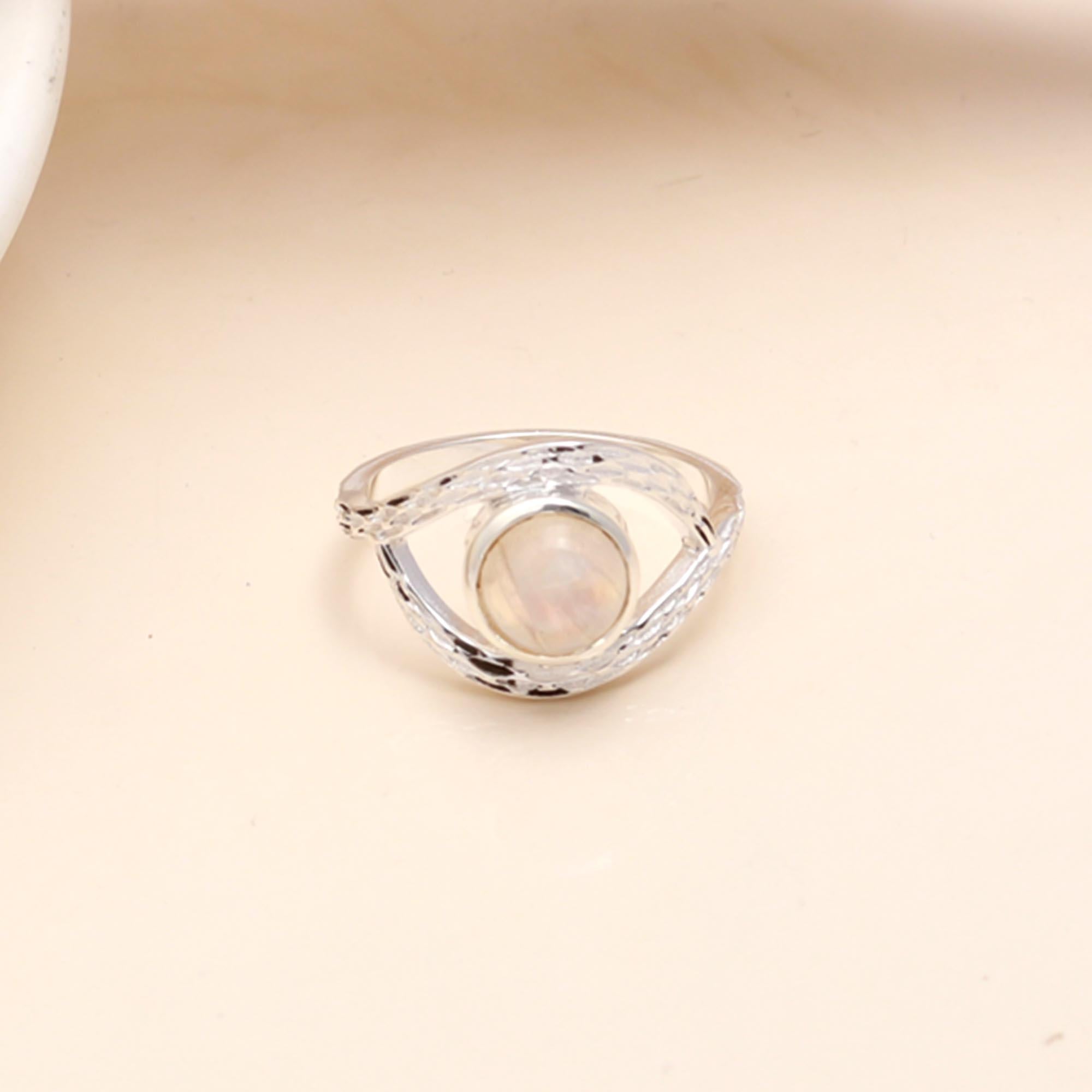 925 Sterling Silver Twisted Band Rainbow Moonstone Ring