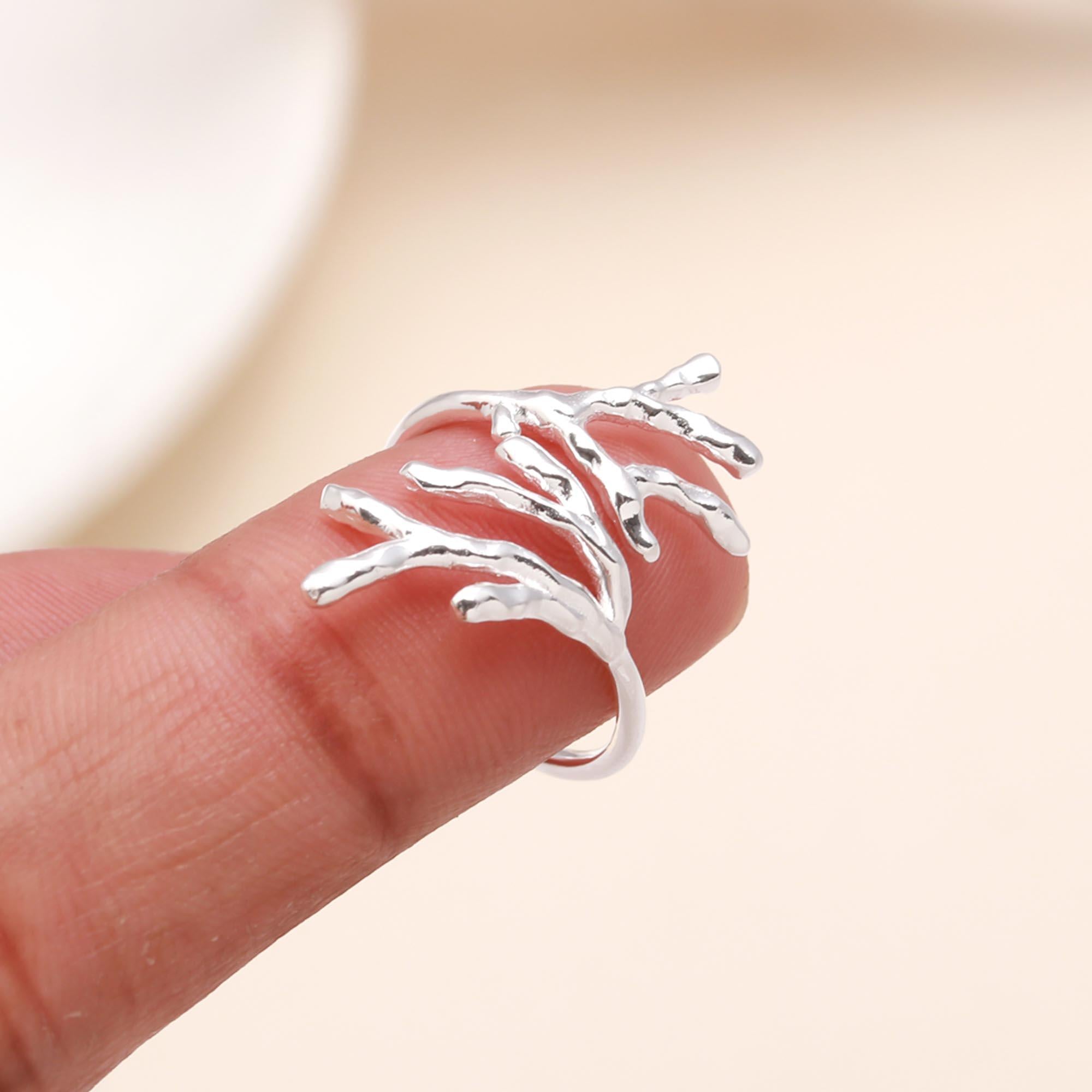 925 Sterling Silver Nature-Inspired Adjustable Twig Design Ring