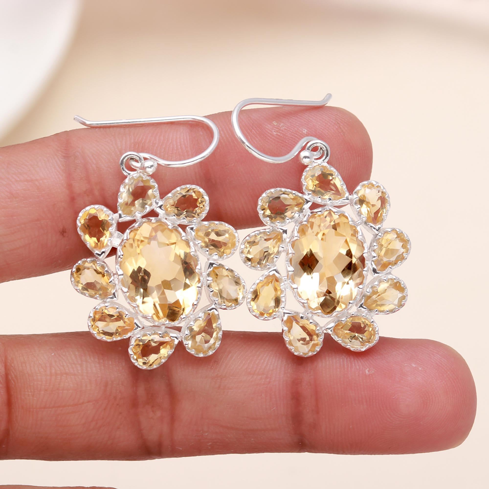 The Solar Bloom: Citrine & Silver Floral Cluster Earrings