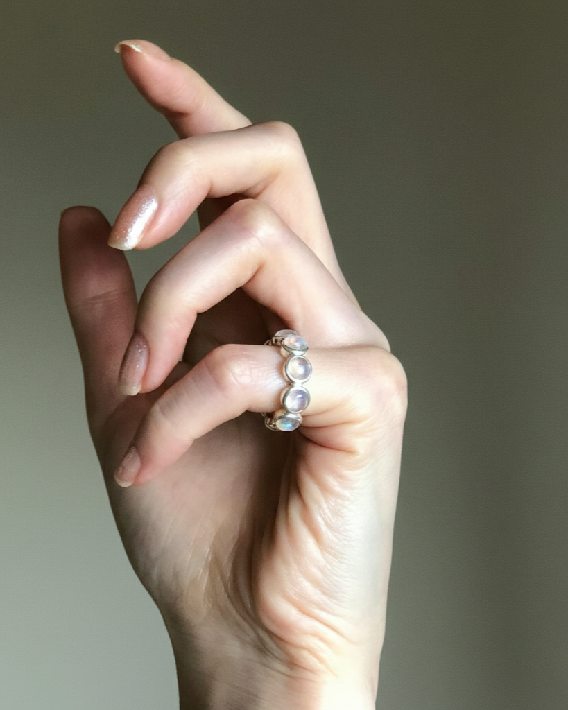 The Lunar Circle: Rainbow Moonstone Oval Eternity Band