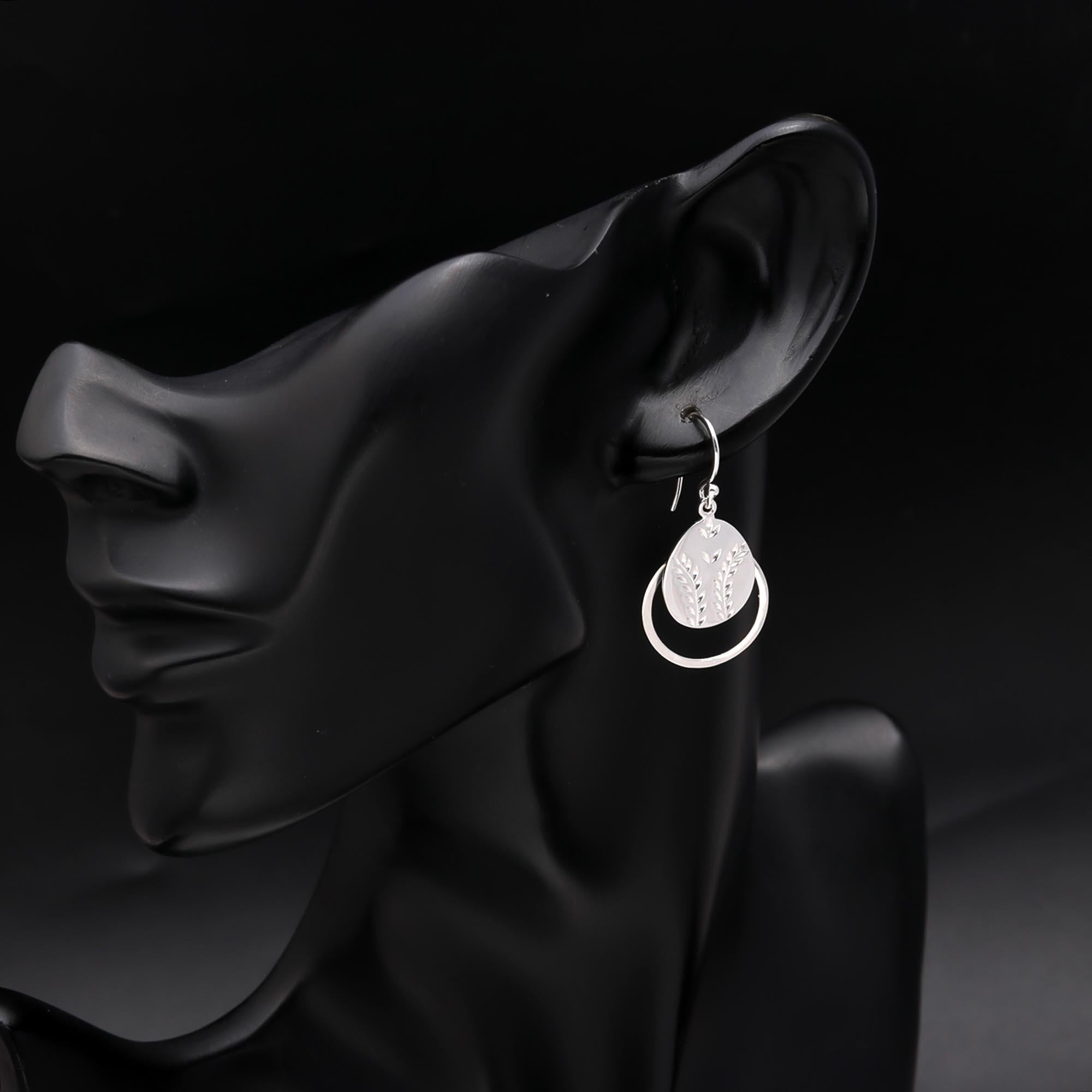 925 Sterling Silver Engraved Leaf Drop Earrings