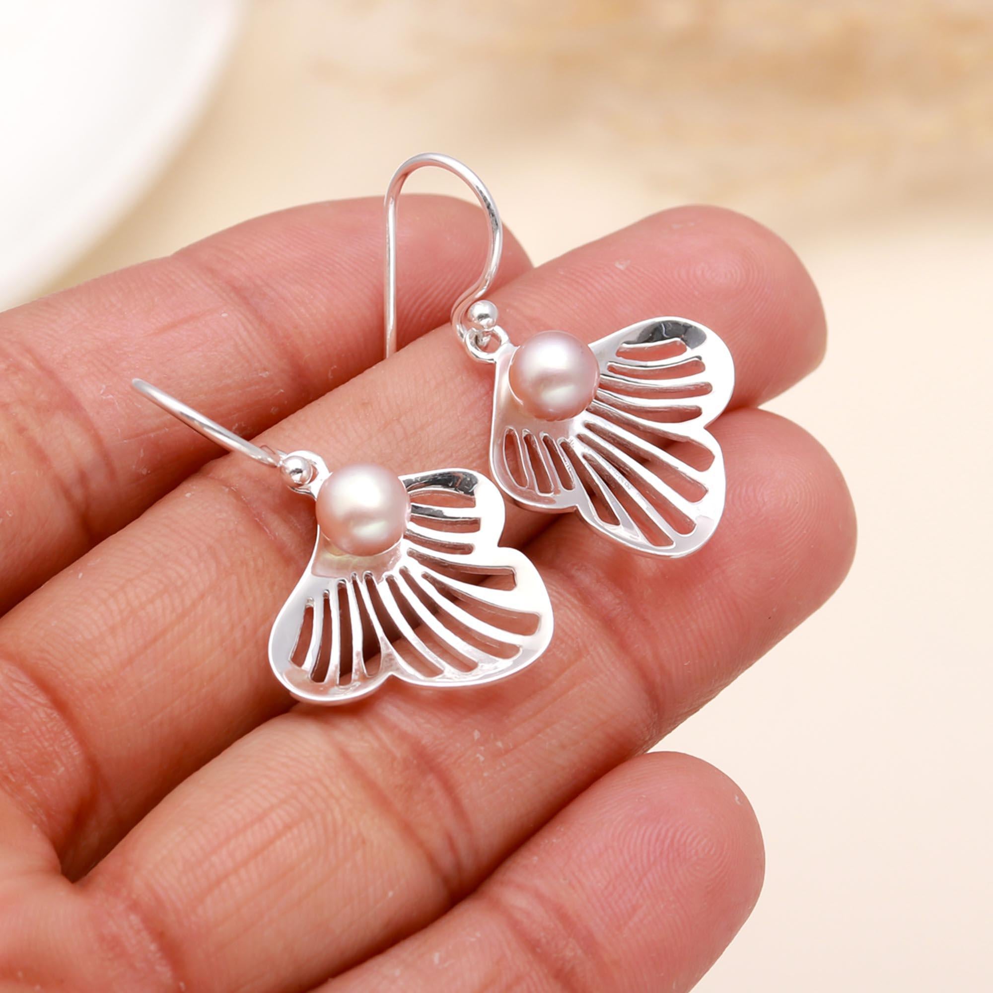 925 Sterling Silver Floral Pearl Earrings