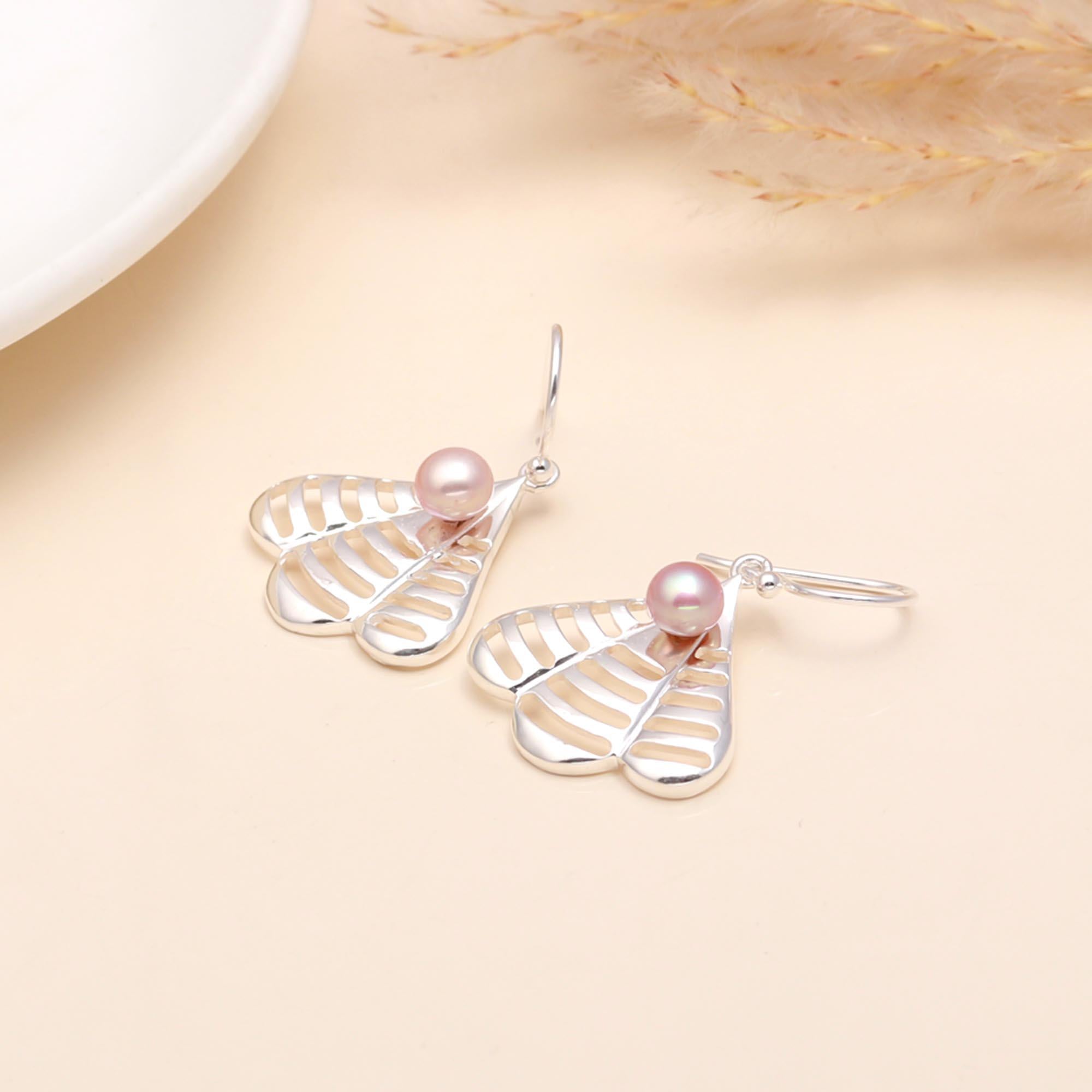 925 Sterling Silver Fan Pearl Drop Earrings