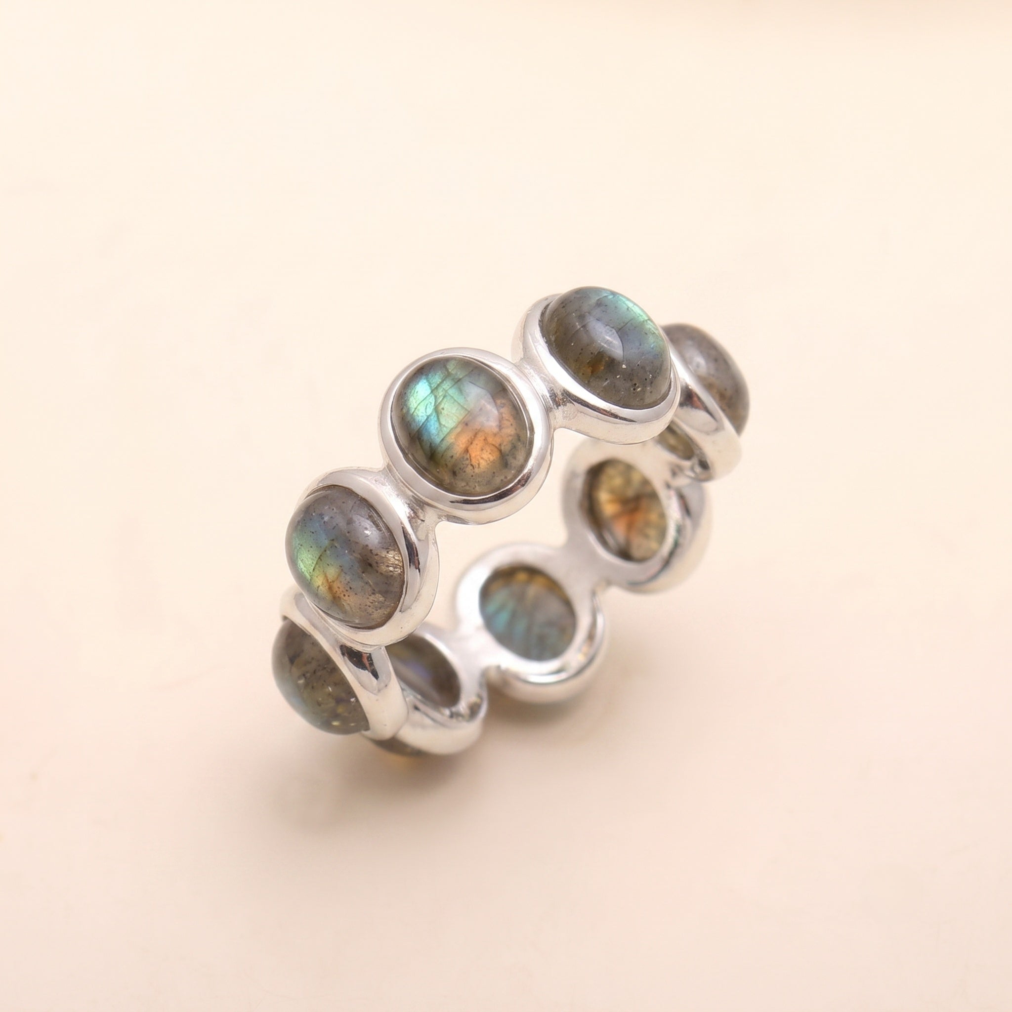 The Lunar Circle: Rainbow Moonstone Oval Eternity Band
