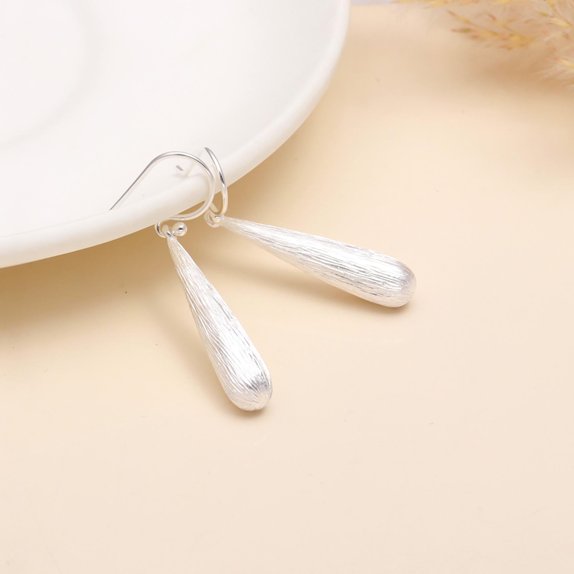 925 Sterling Silver Textured Teardrop Dangle Earrings