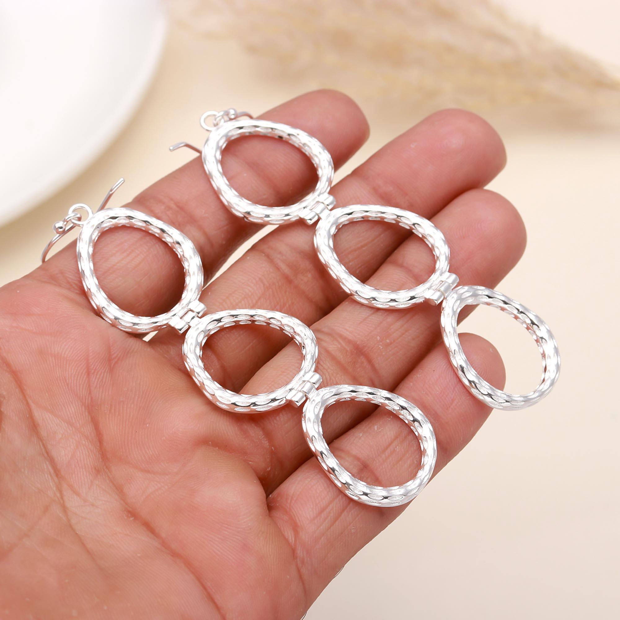 925 Sterling Silver Multi-Oval Dangle Earrings