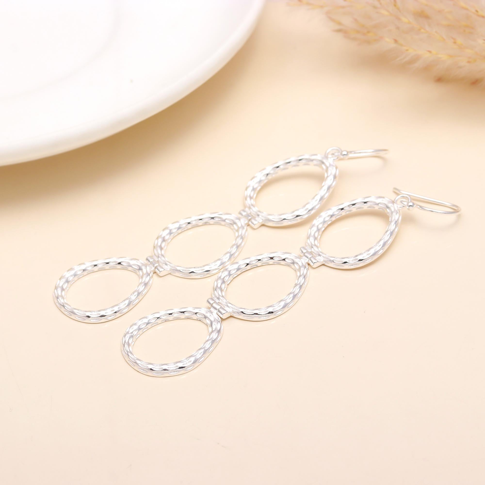 925 Sterling Silver Multi-Oval Dangle Earrings