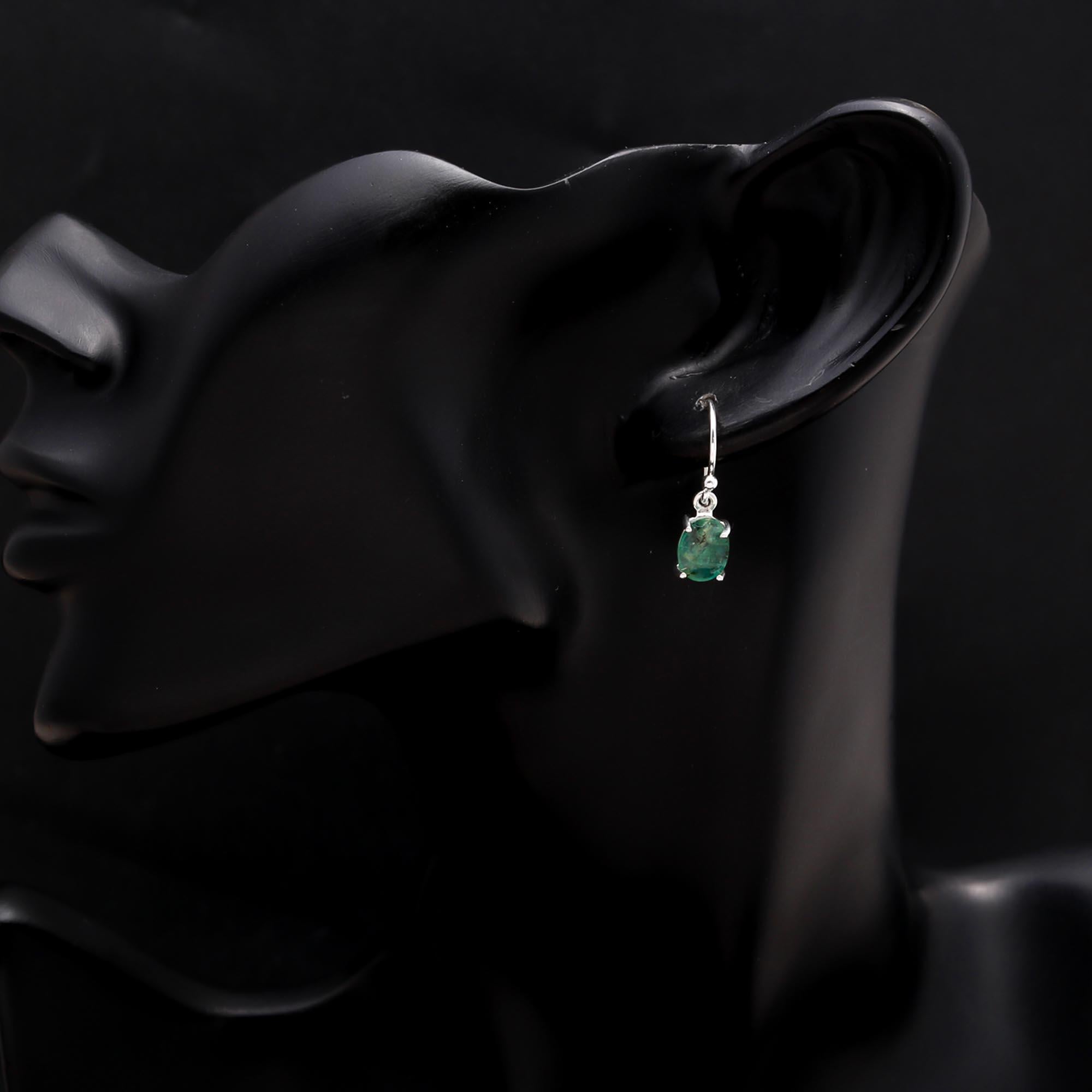 925 Sterling Silver Natural Emerald Dangle Earrings