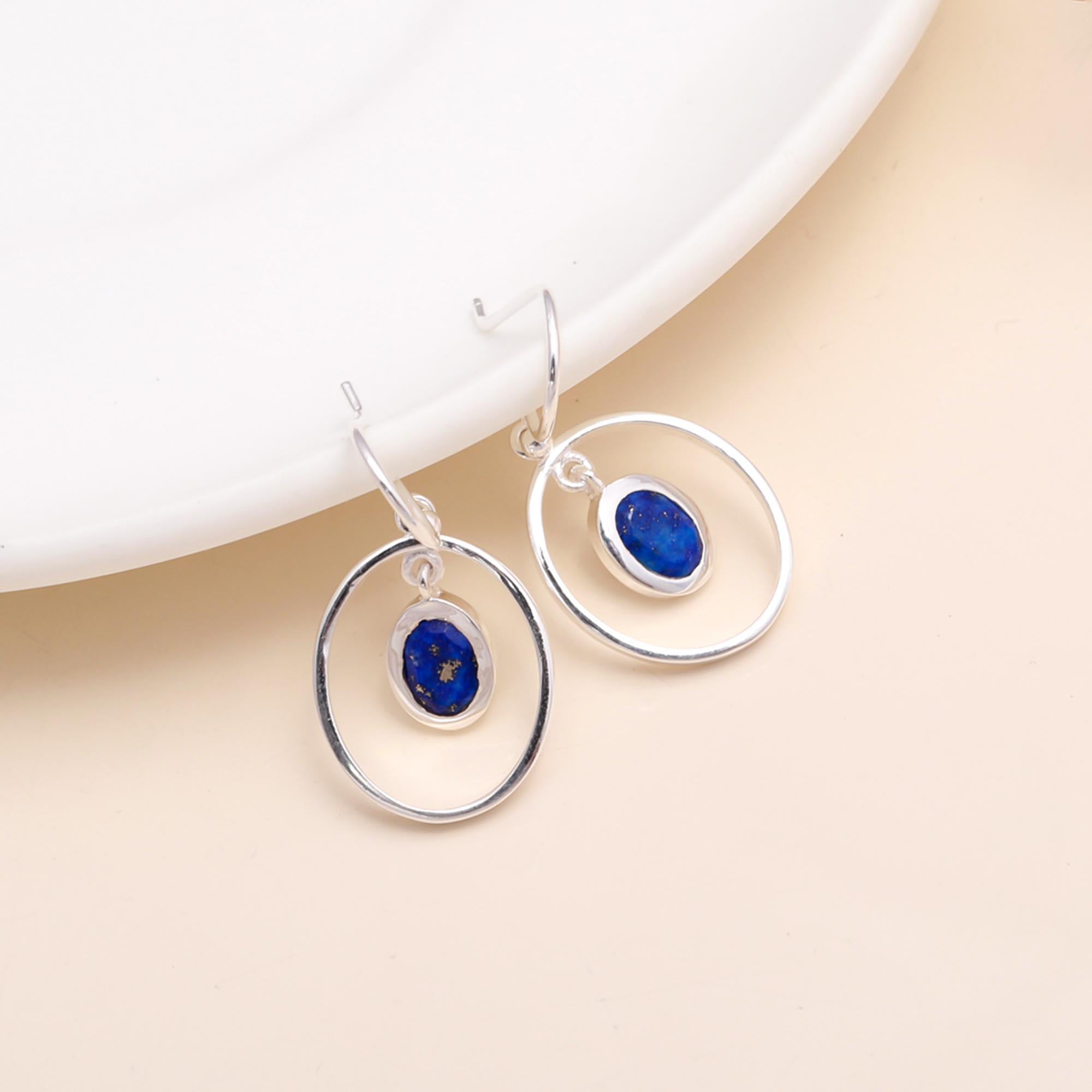 925 Sterling Silver Lapis Lazuli Dangle Earrings