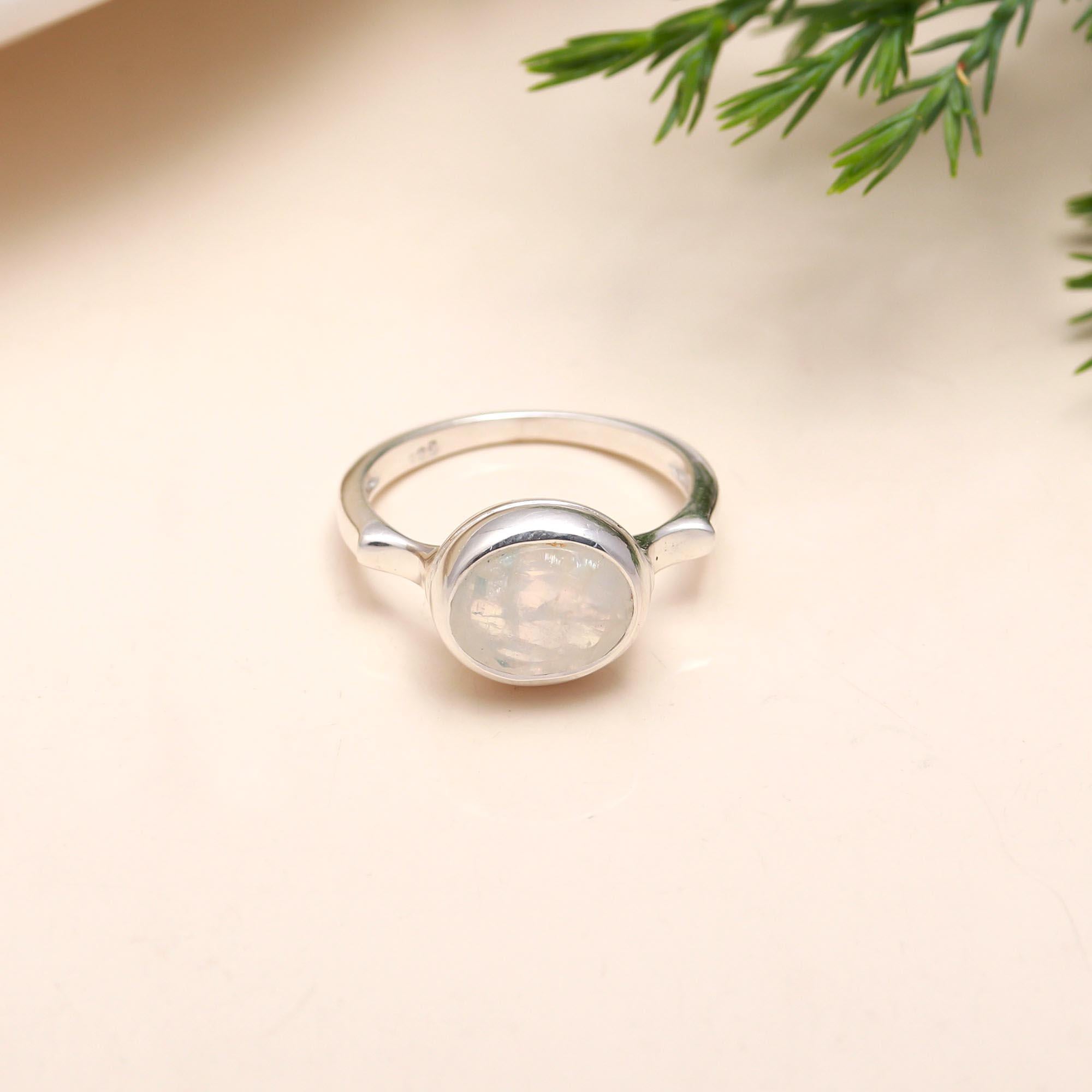 925 Silver Rainbow Moonstone Ring
