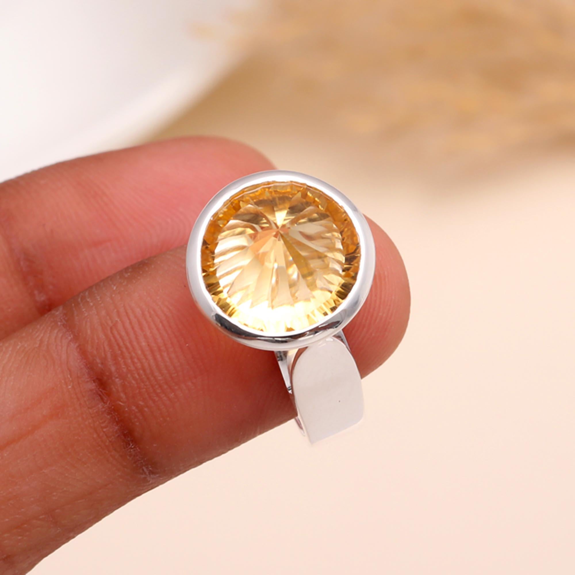 925 Sterling Silver Roung Citrine Statement Ring