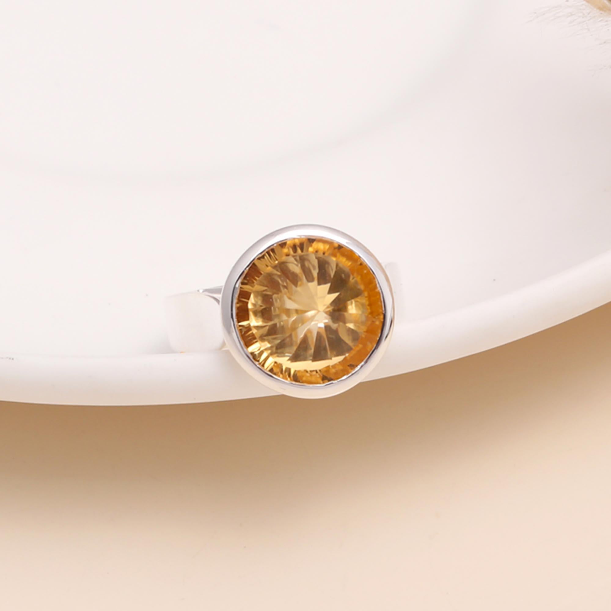925 Sterling Silver Roung Citrine Statement Ring