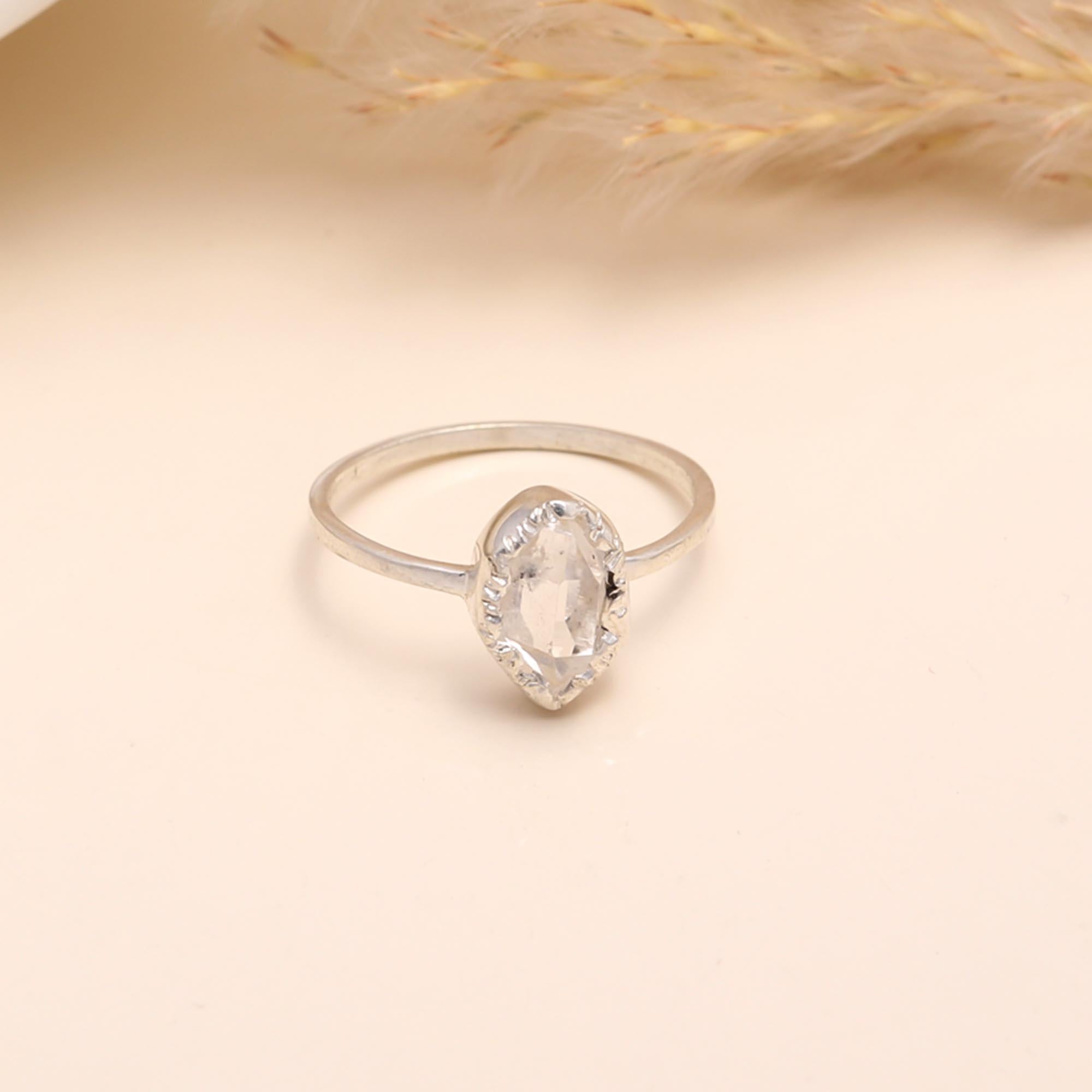 925 Sterling Silver Raw Herkimer Diamond Ring