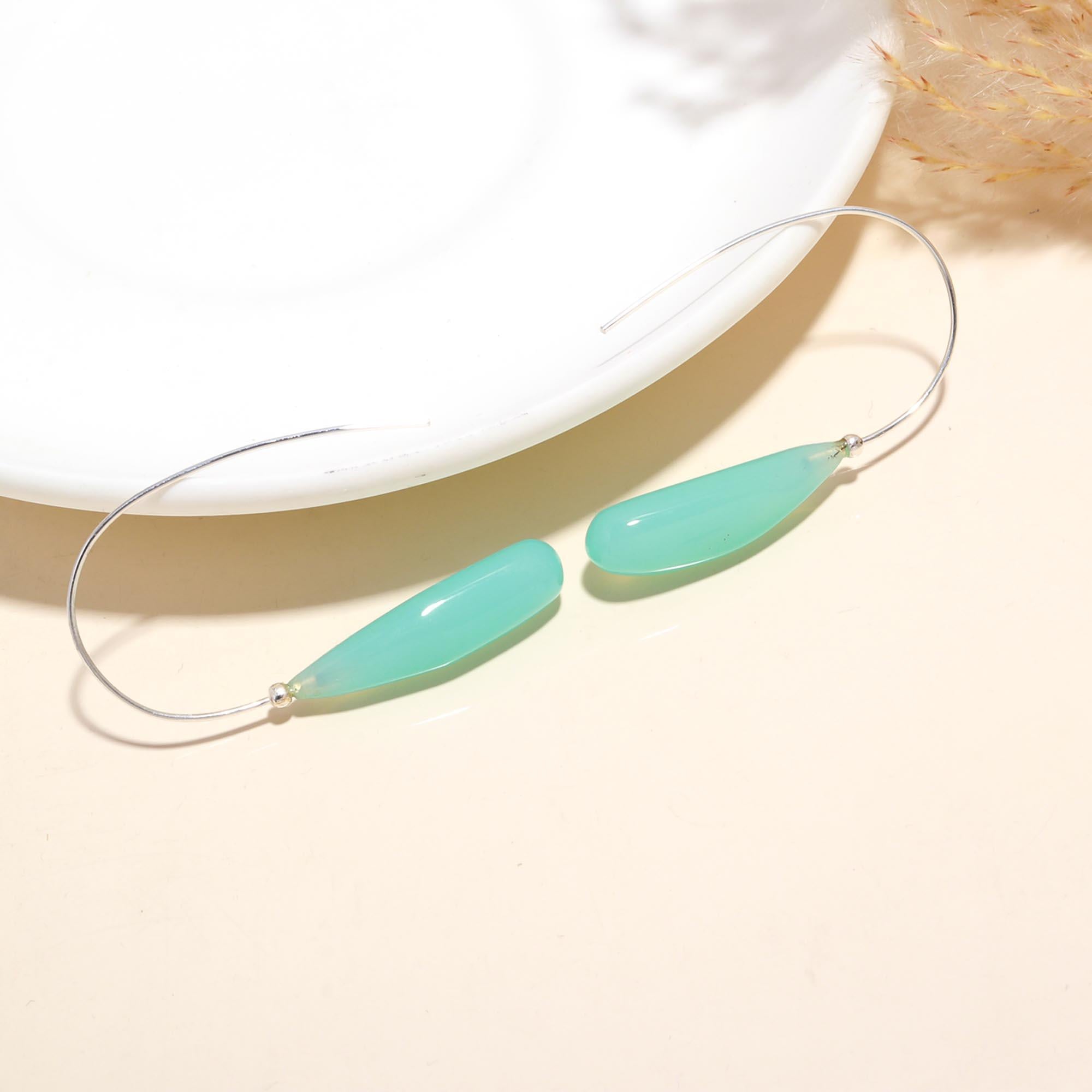 925 Sterling Silver Aqua Chalcedony Teardrop Earrings