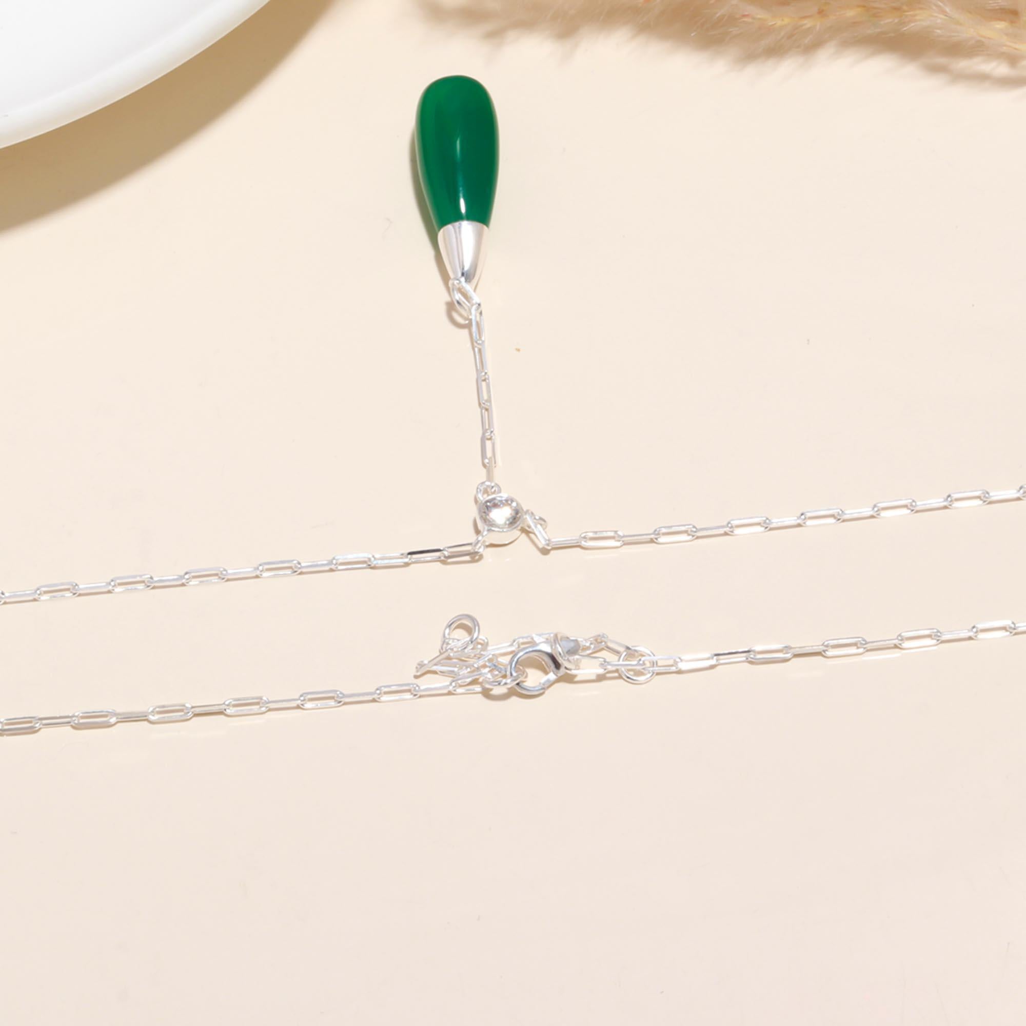 925 Sterling Silver Green Chalcedony Teardrop Necklace