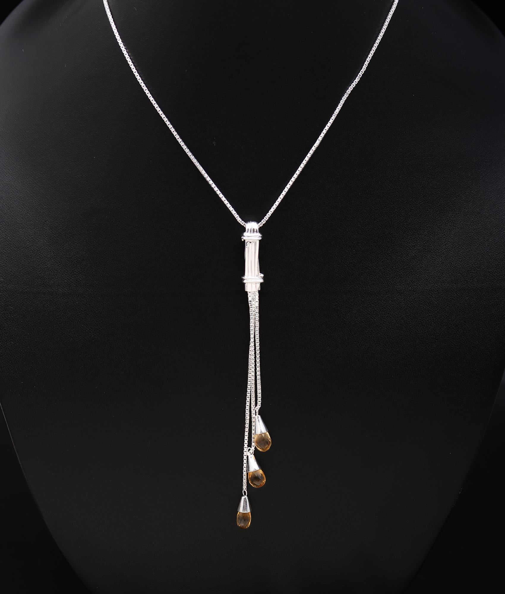 The Golden Fringe: Citrine & Silver Tassel Necklace