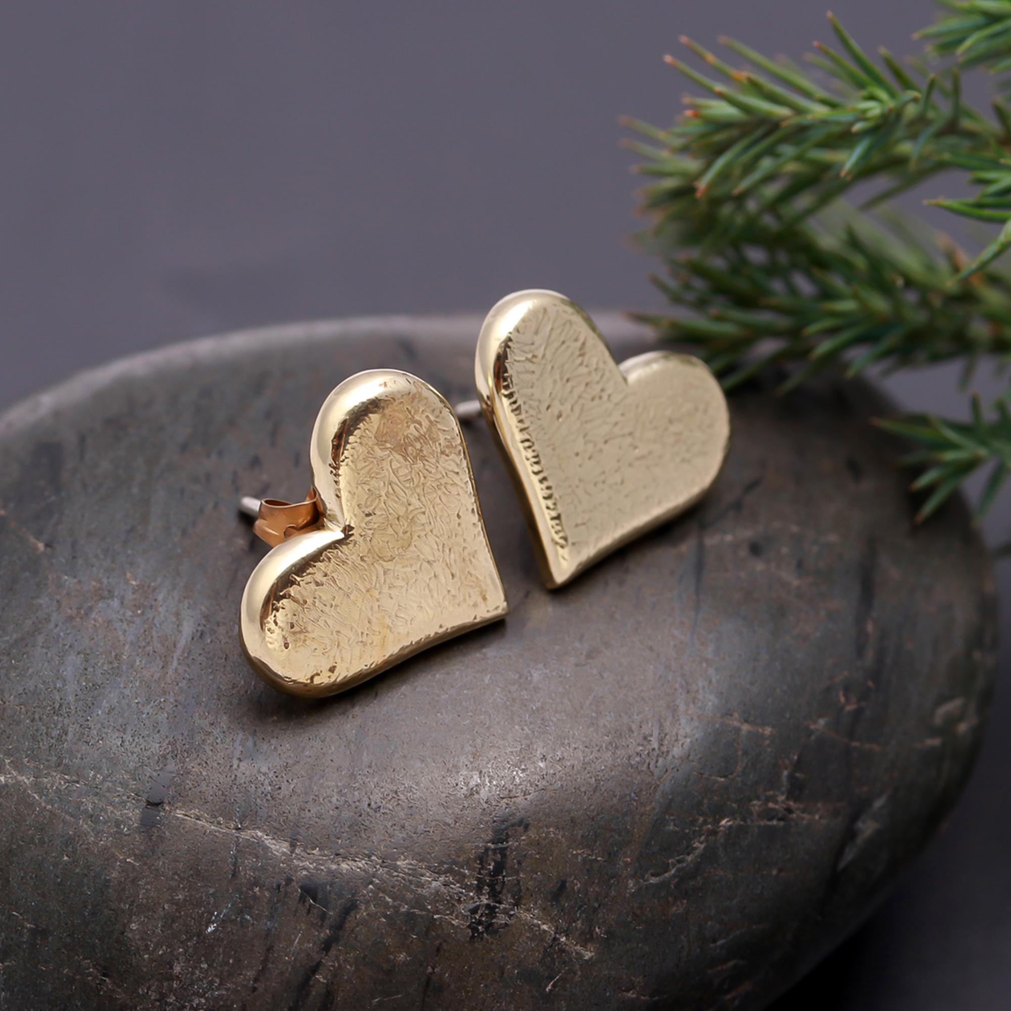925 Silver Textured Heart Stud Earrings