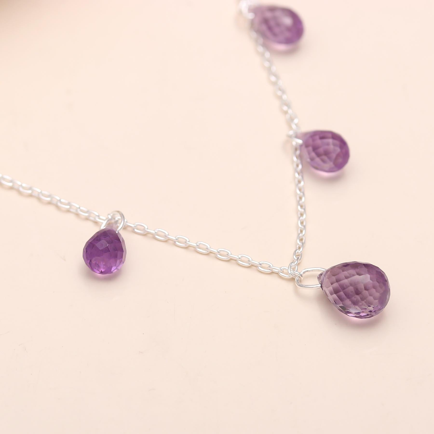 The Violet Droplet: Amethyst & Silver Station Necklace