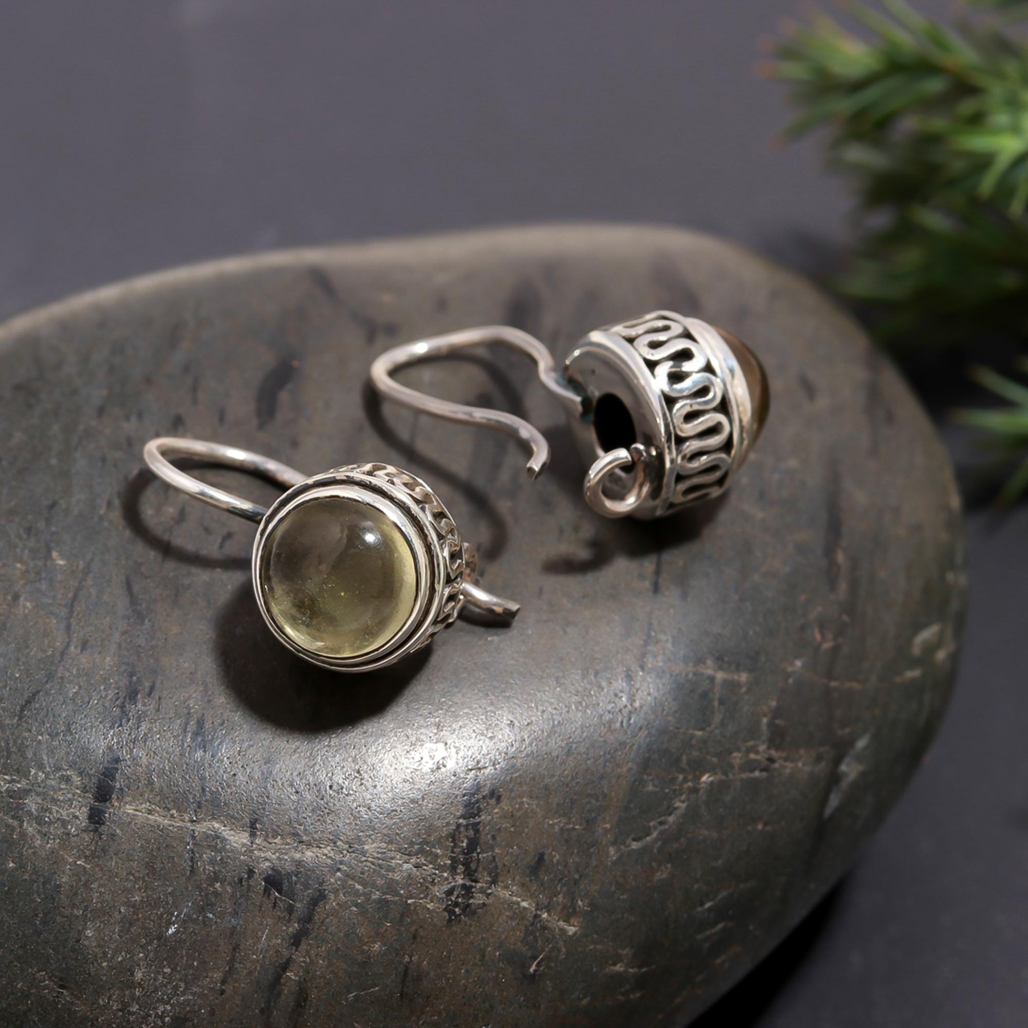 925 Silver Round Smoky Quartz Dangle Earrings