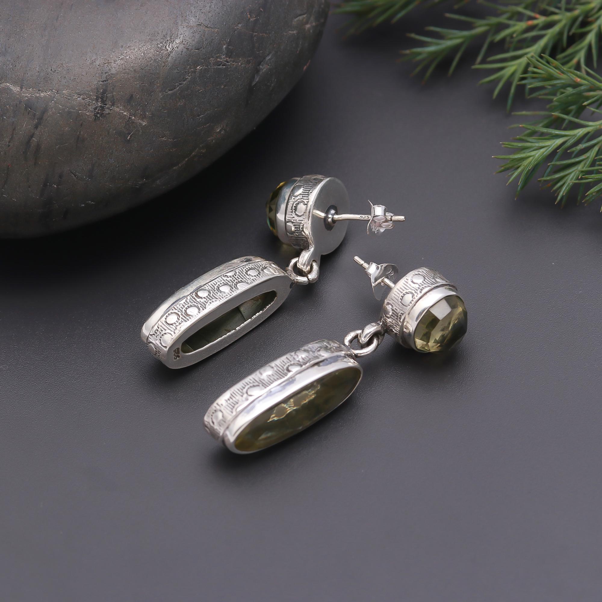 925 Silver Faceted Lemon Quartz Drop Earrings