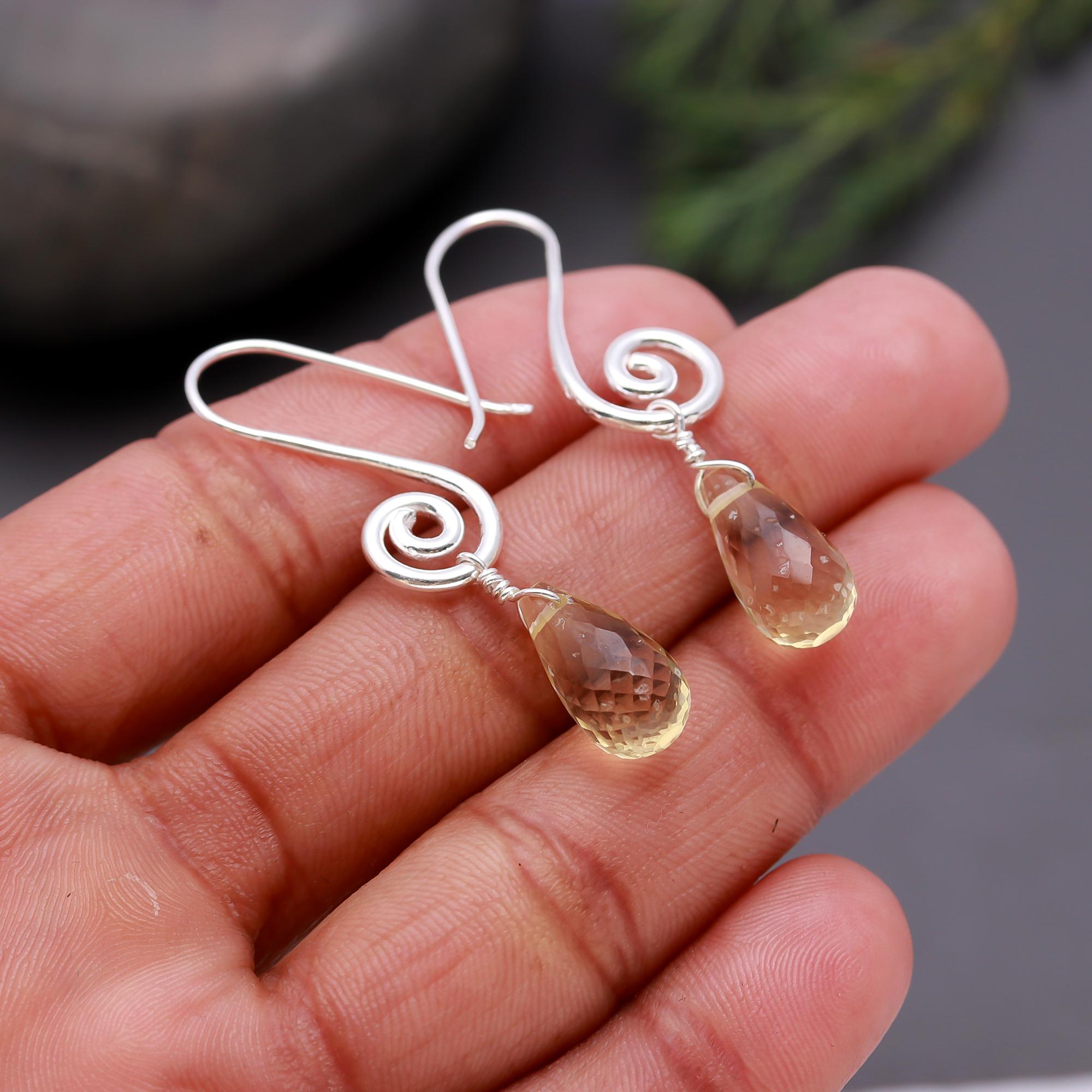 925 Silver Citrine Teardrops Dangle Earrings