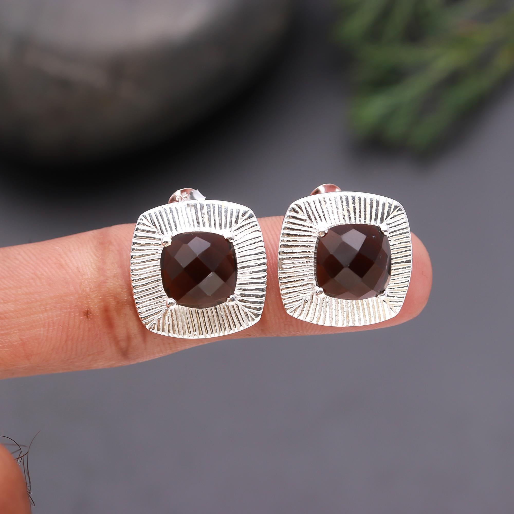 925 Silver Faceted Smoky Quartz Dangle Earrings