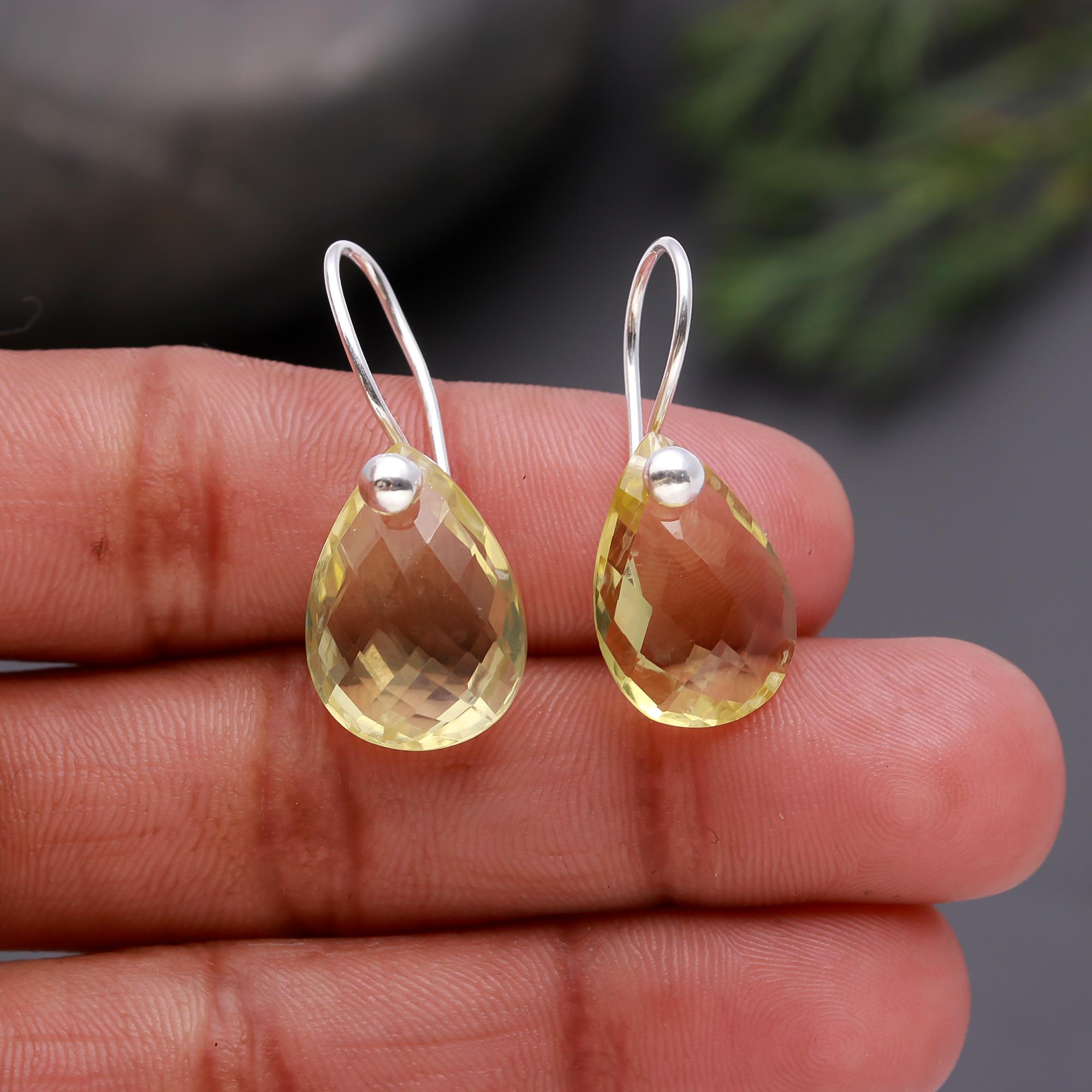 The Lemon Dewdrops: Lemon Quartz Teardrop Silver Earrings