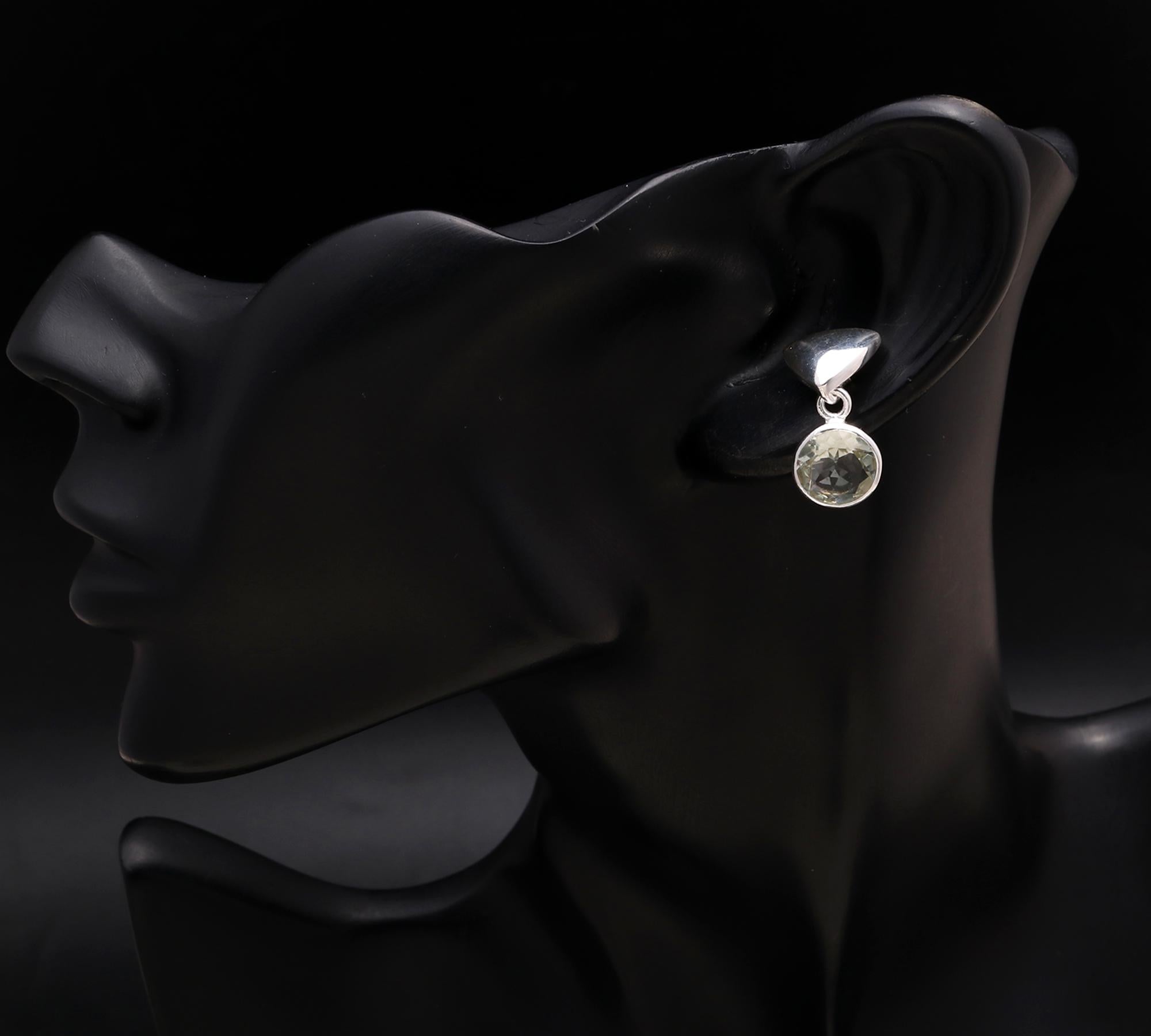 925 Silver Round Green Amethyst Drop Earrings