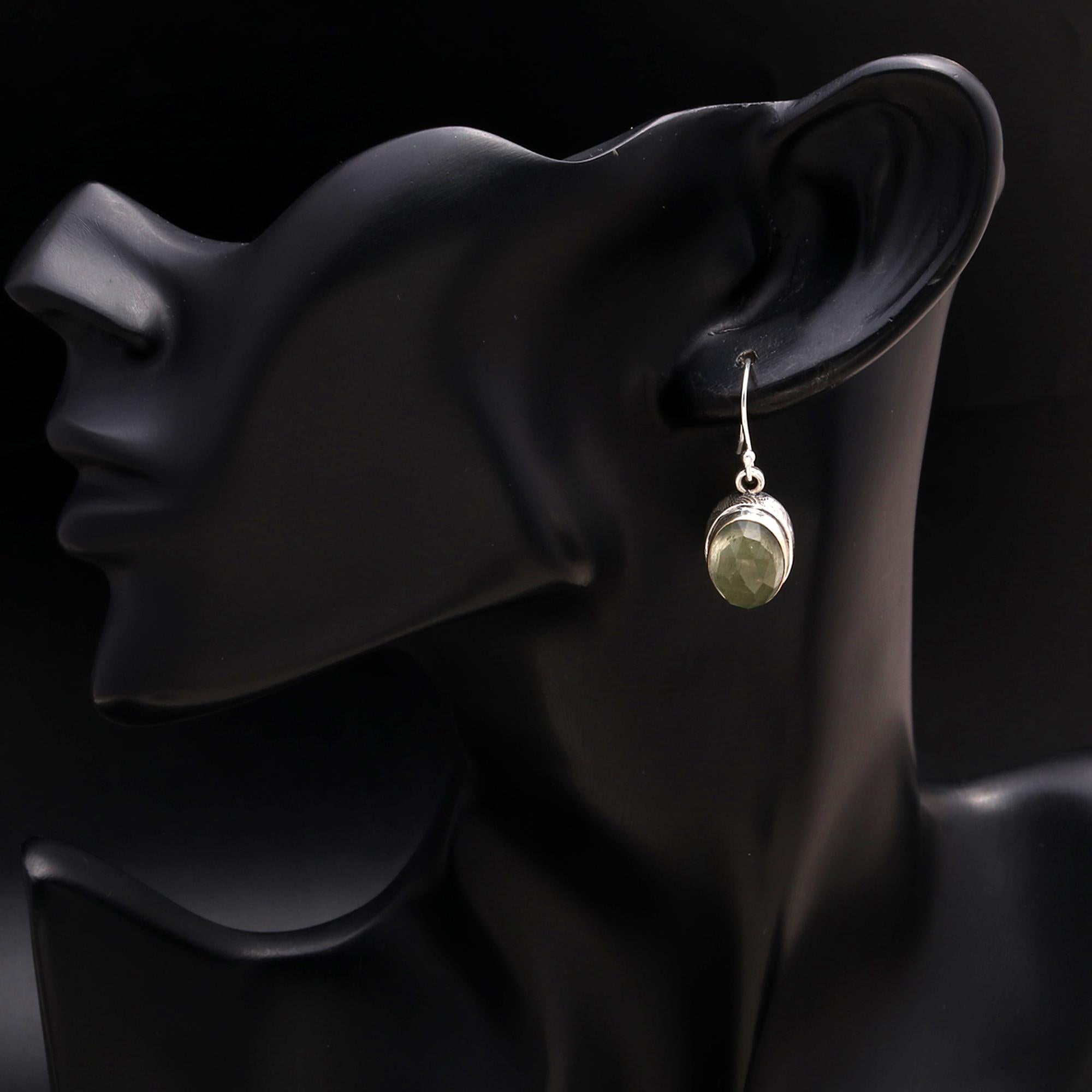 925 Silver Oval Rutilated Quartz Dangle Earrings